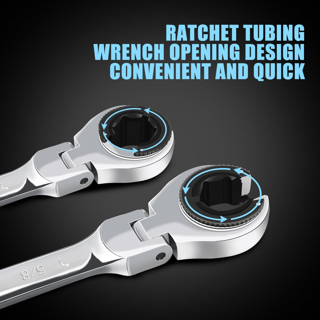 LOSCHEN SAE Flex-Head Ratcheting Wrench Combination Wrench Set 10 Pcs/Set with 72 Teeth, Chrome Vanadium Steel Tubing Ratchet SpannerUS and - Image 2