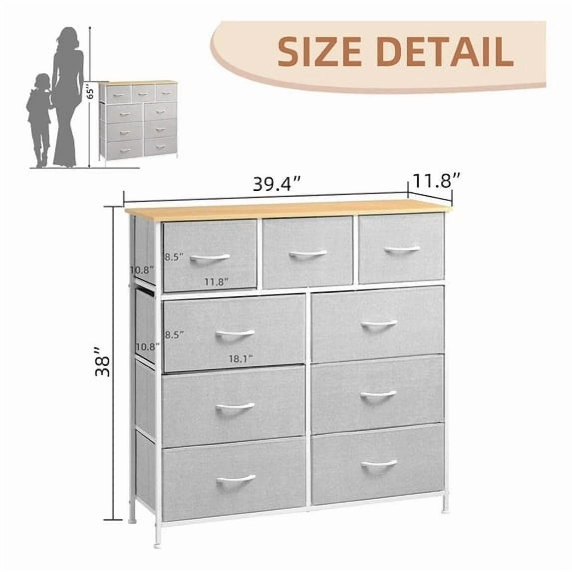 Dresser, Storage Organizer with 9 Drawers for Bedroom, Chest of Drawer with Fabric Bin, Sturdy Metal Frame, Wood Top for Closet, Nursery,Black