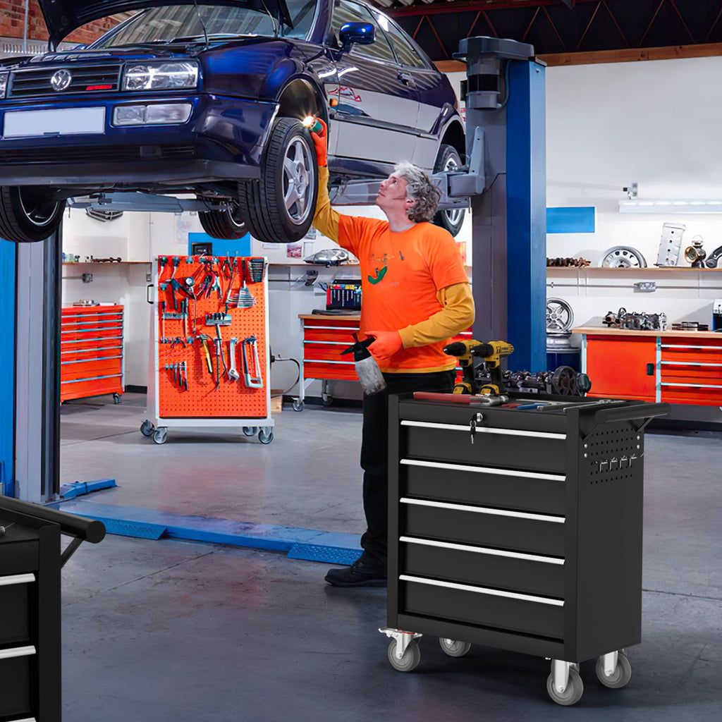 5-Drawer Cart with Wheels,High Capacity Cabinet with Locking System for Garage, Warehouse, Workshop-Black - Image 3
