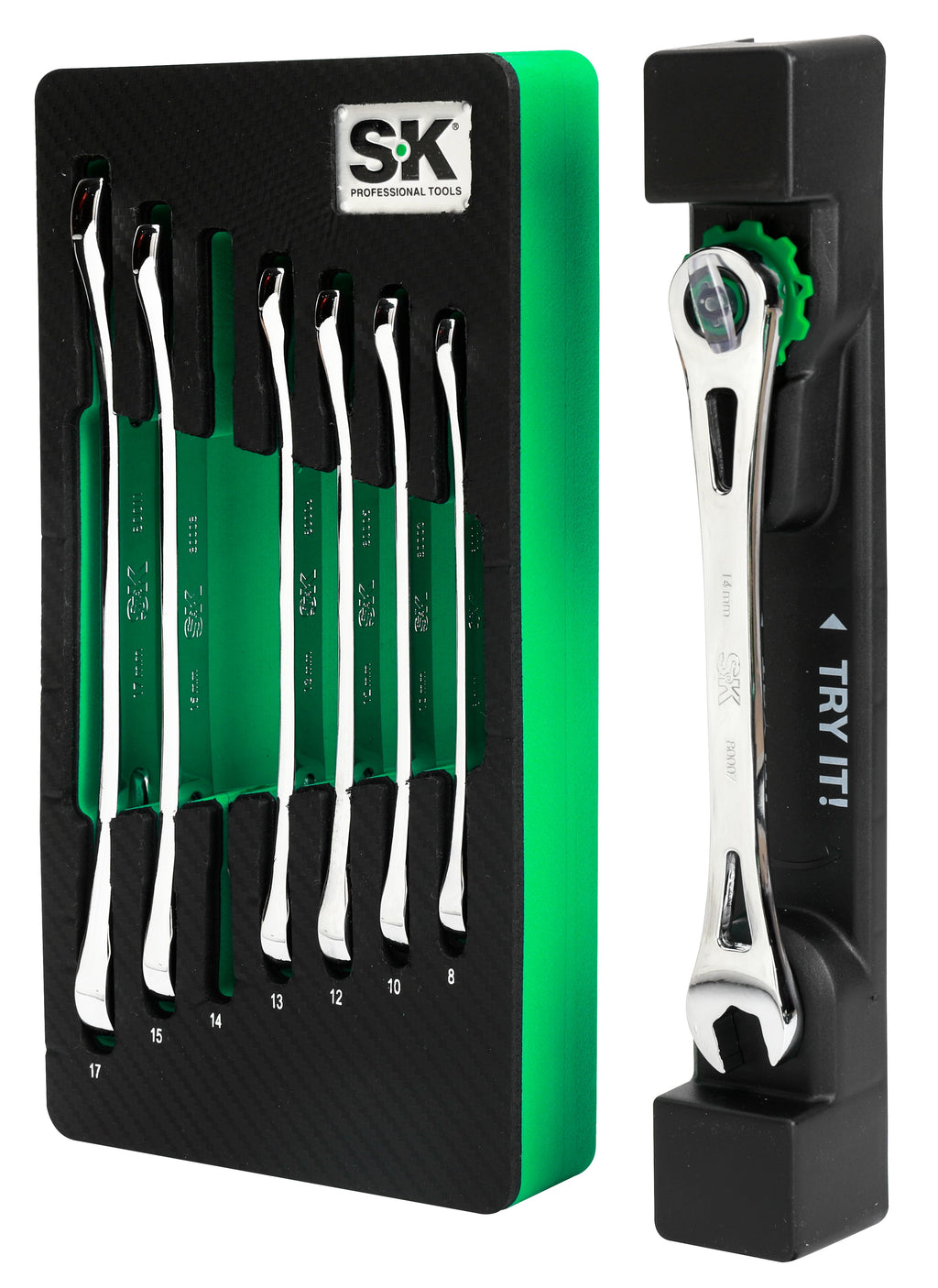 Hand Tools 01363-EVA 7 Piece Metric X-Frame Ratcheting Adjustable Wrench Set - Image 4