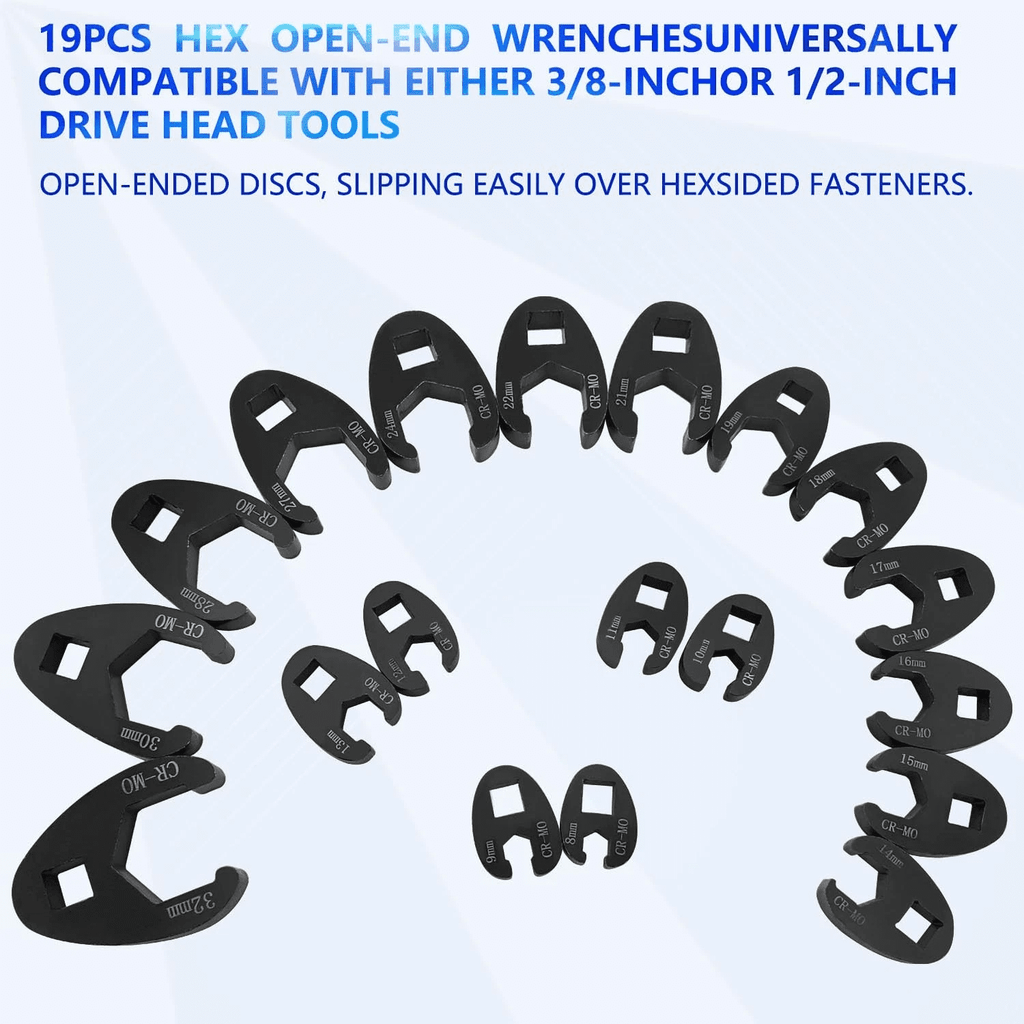 Crows Foot Wrench Set 1/2" and 3/8 Drive Flare Nut Crowfoot Wrench Set MetricSteel - Image 5