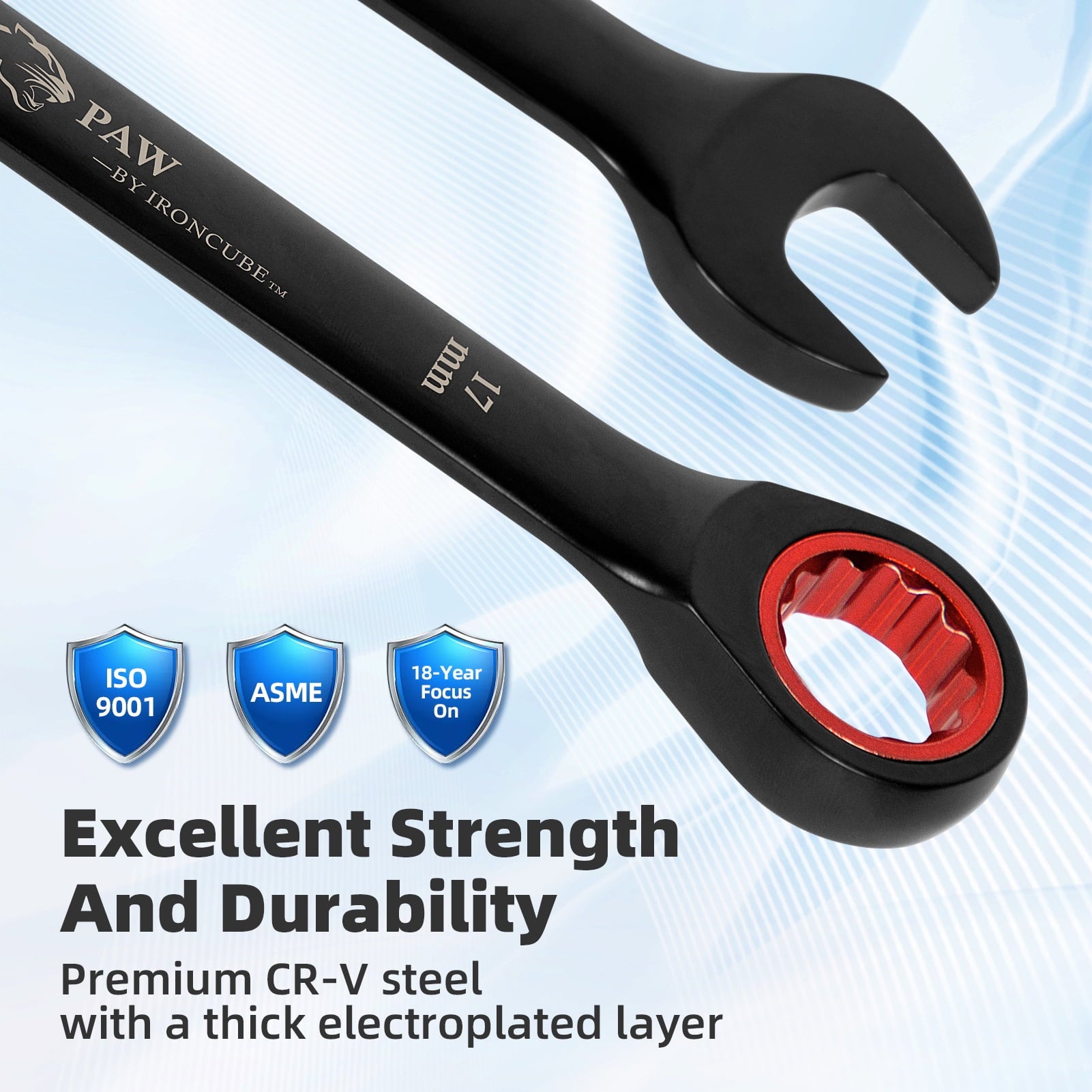 IRONCUBE 16-Piece Metric & SAE Ratcheting Wrench Set - Black Chrome Vanadium - Including Water-Resistant Wax Canva Bag - for Automotive Repa - Image 4