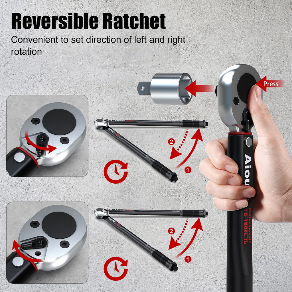 1/2 Inch Drive Click Torque Wrench Set 8-168 ft.-lb. - Image 3