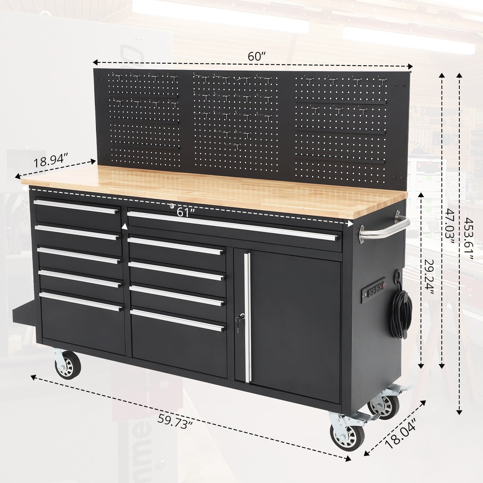 61-inch Rolling with Wheels, 10 Drawers, Multifunctional Cart Mechanic Storage Cabinet for Garage, Assembled Large Bo... - Image 5