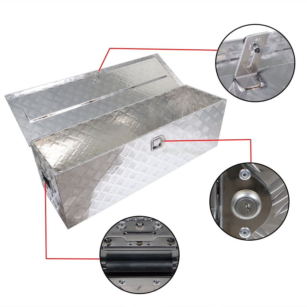 49 Aluminum Diamond Plate Tool Box 5 Bar Tread Chest Box Truck Storage Flat Bed Pickup ATV RV Trailer Organizer w/Key... - Image 5