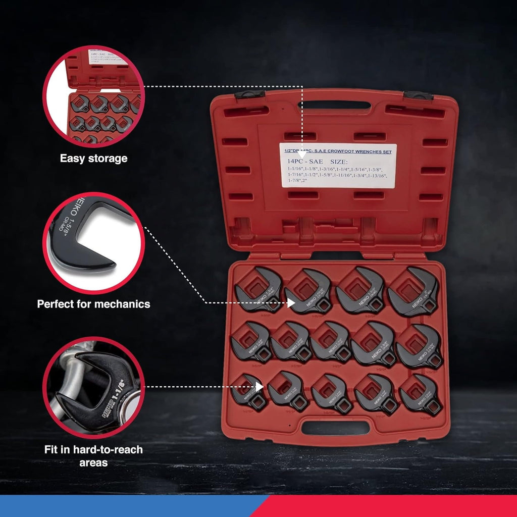 Neiko 03326A 1/2 Drive Jumbo Crowfoot Wrench Set | 14 Piece | Metric | 27 to 50 mm | Cr-Mo Steel - Image 4