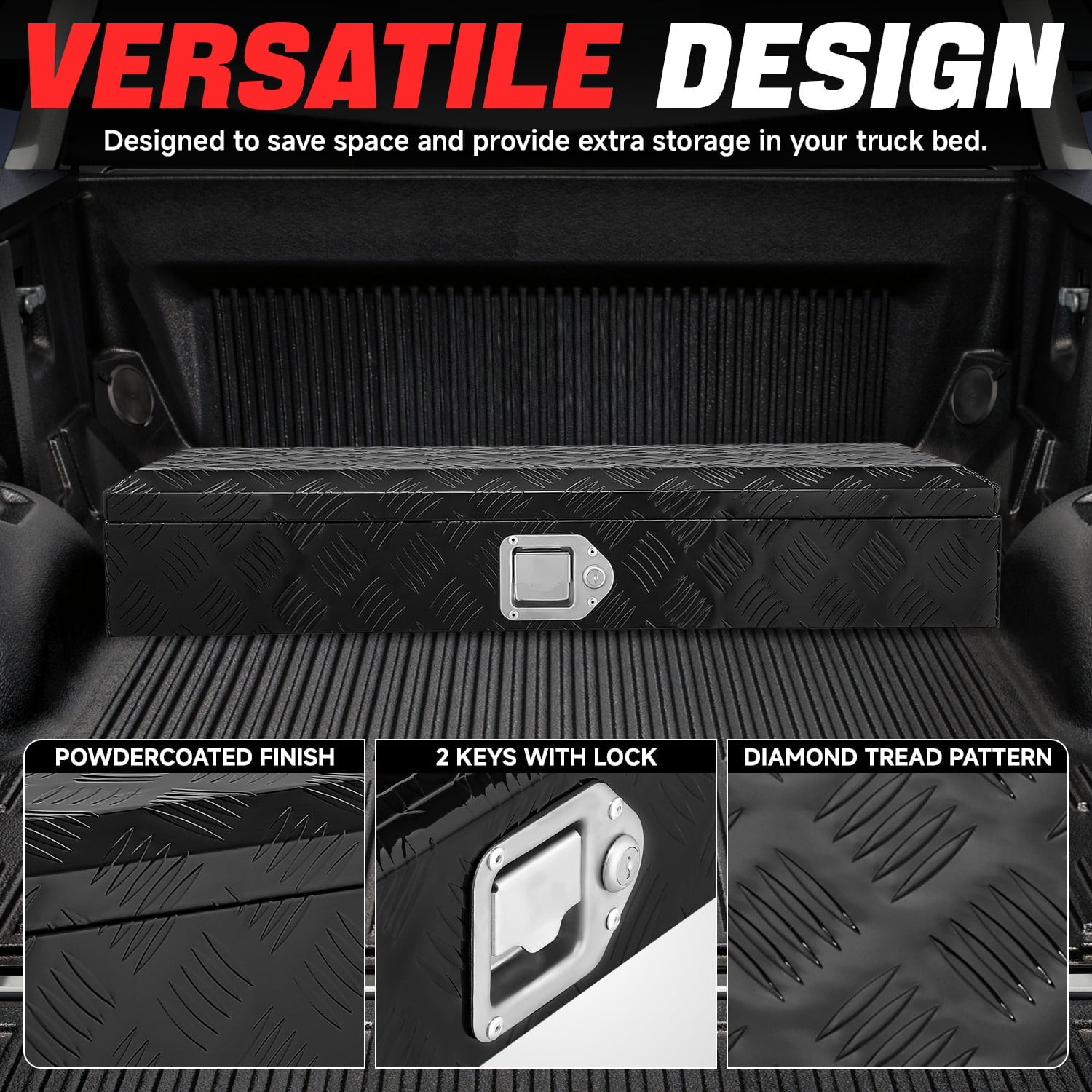 34"x6"x13" Aluminum Pickup Truck Trailer Trunk Bed Tool Storage Box w/ Lock Black - Image 2
