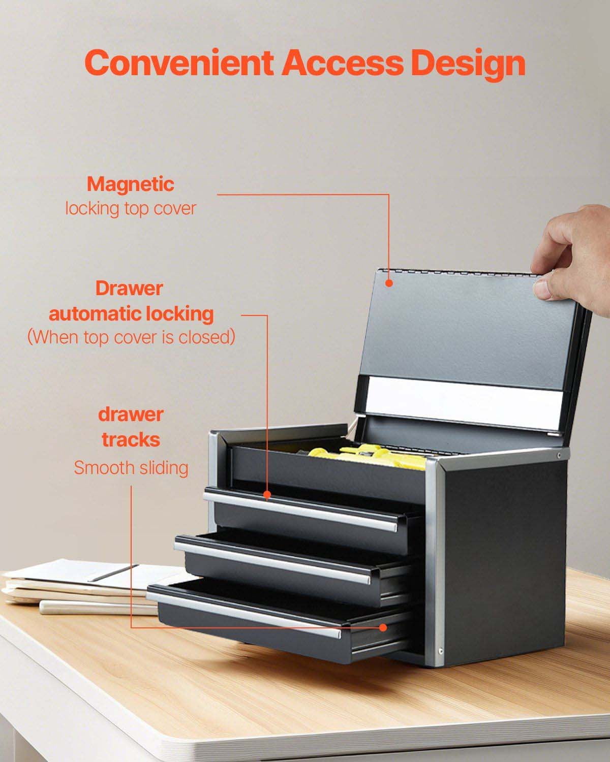 Metal Tool Box 8.6 Inch, 3 Drawer Portable Tool Chest - Image 4