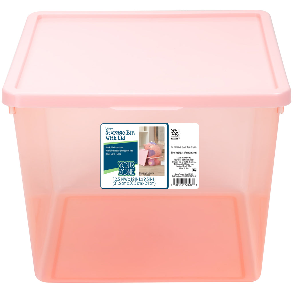 Kids Large Tinted Clear Plastic Stacking Storage Bin with Lid, Grey, 12 in x 12.4 in x 9.4 in