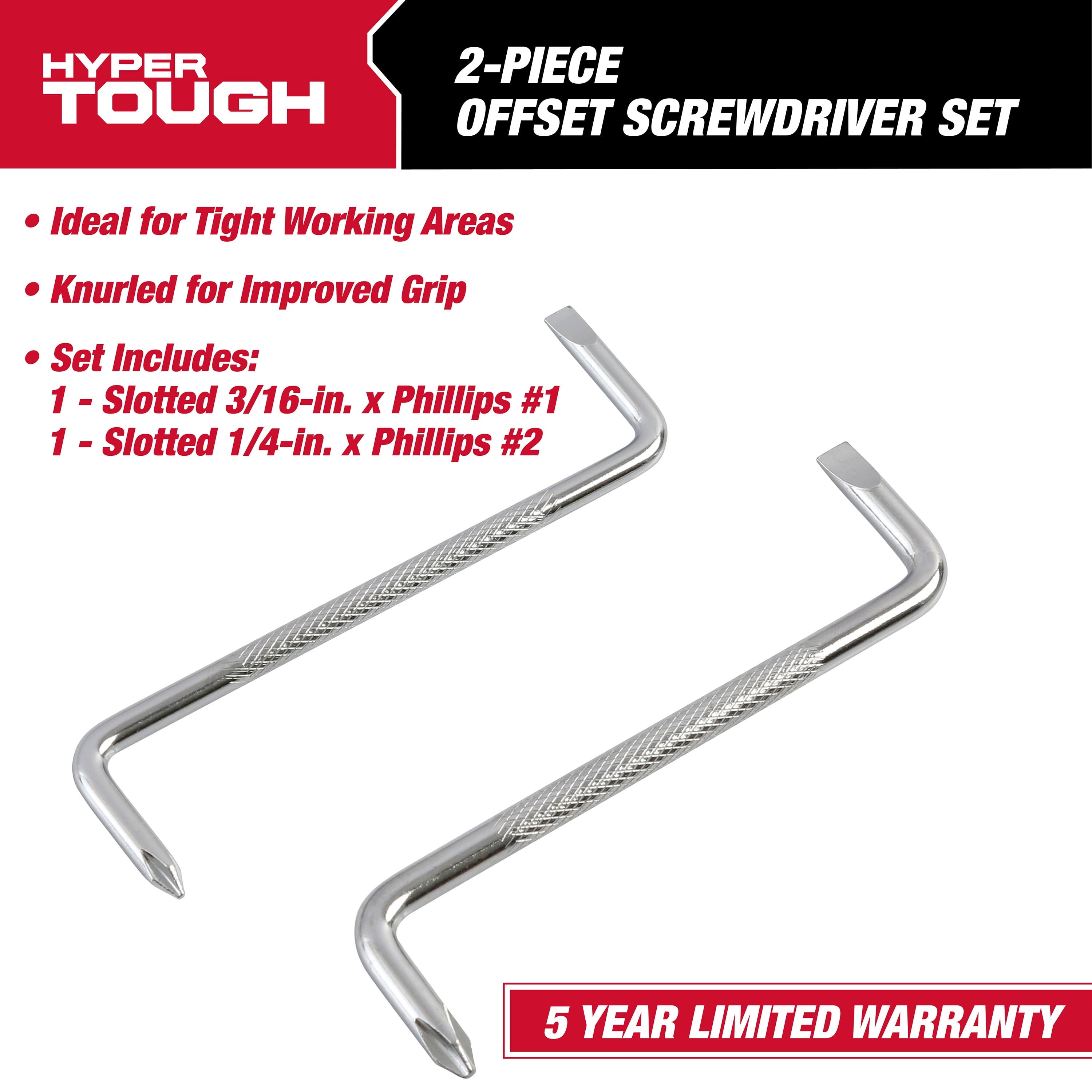 2-Piece Offset Screwdrivers with Phillips and Slotted - Image 2