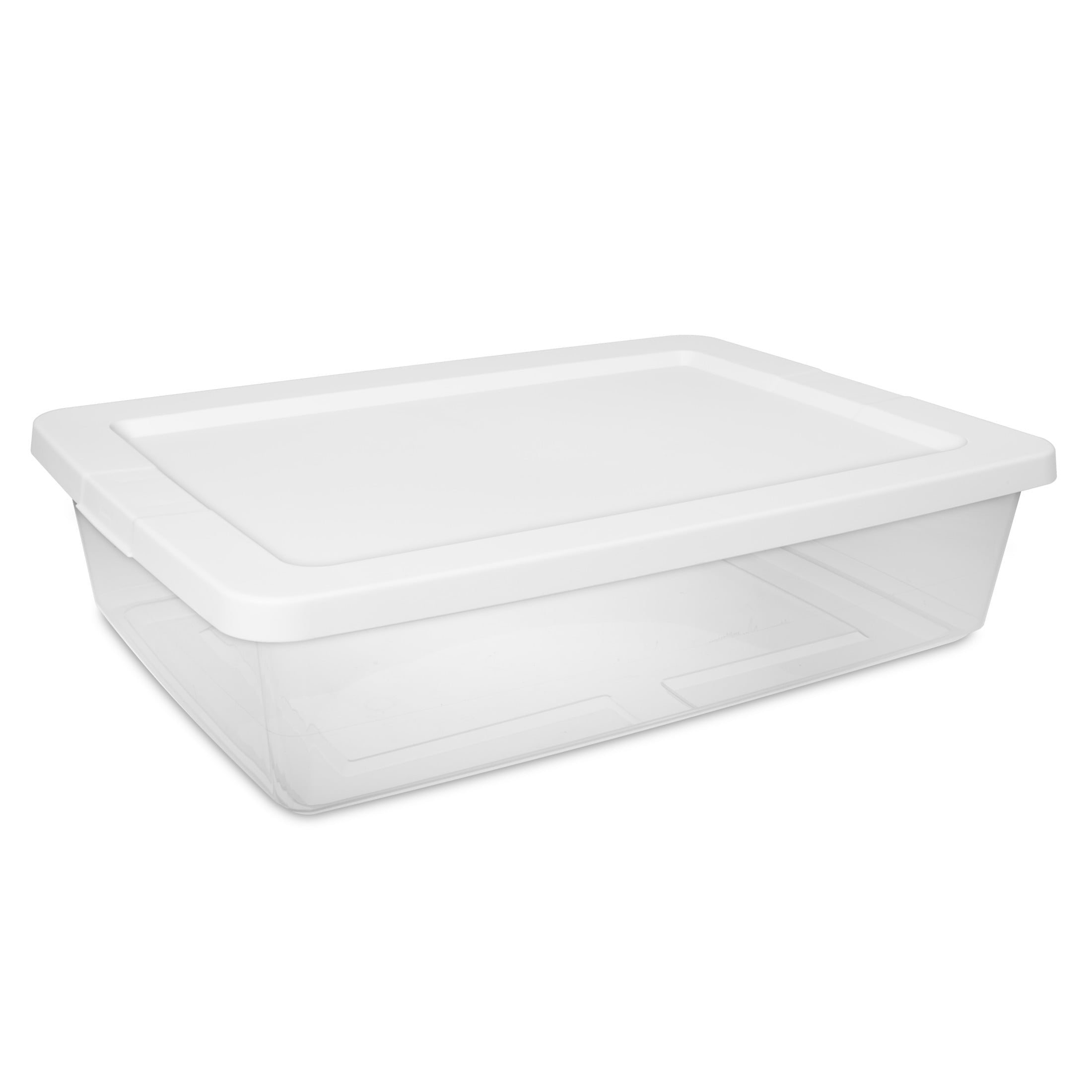 Set of (2) 28 Quart Storage Bins, Clear Plastic Storage Bin with Snap-on Lid, White