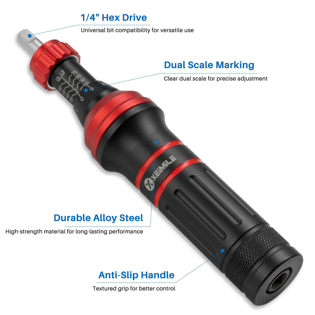 Torque Screwdriver 10-80 In.Lb, Inch Pound Torque Screwdriver Set with 1/4" Bit Holder, Flat, Hex, Torx and Philips Bits,Suitable for DIY Bi - Image 3