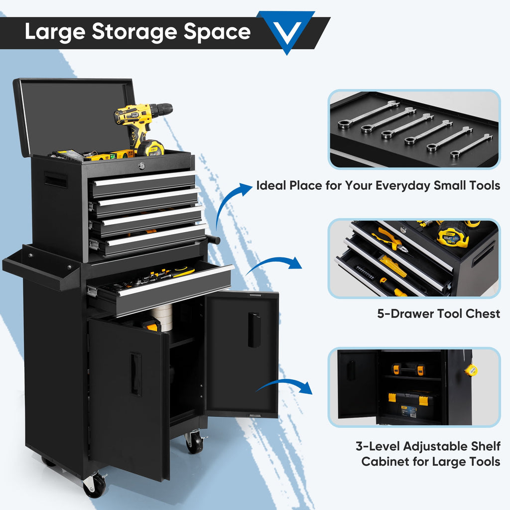 26-Inch Chest & Storage Cabinet, 5 Drawers Rolling Chest with Detachable Top Box for Garage Warehouse Workshop, Rolli... - Image 2