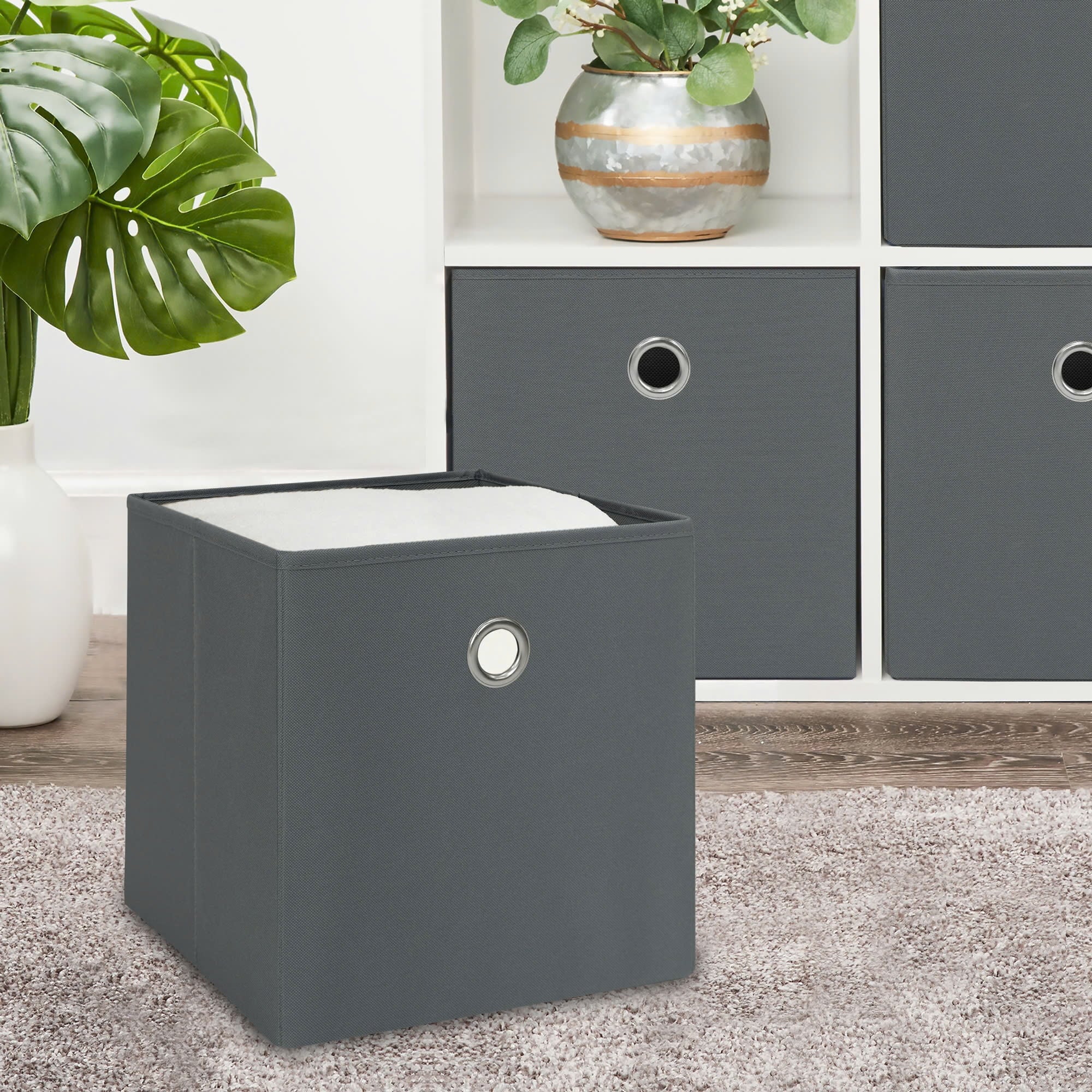 Collapsible Fabric Cube Storage Bin, Rich Black