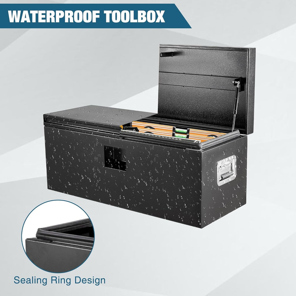 Studyset Black Steel Truck Bed Tool Box, 30"x 15"x 15", Black Powder Coated Storage Chest, Weatherproof Tool Organizer Truck Box for Organiz - Image 6