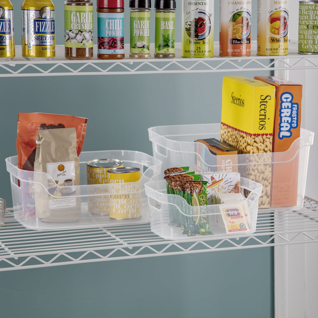 Large Open Bin, Clear Plastic, Easy Access Bin with Scoop Front, Clear