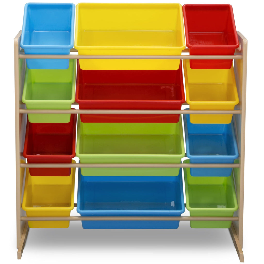 Kids Toy Storage Organizer with 12 Plastic Bins, Greenguard Gold Certified, White/Pink