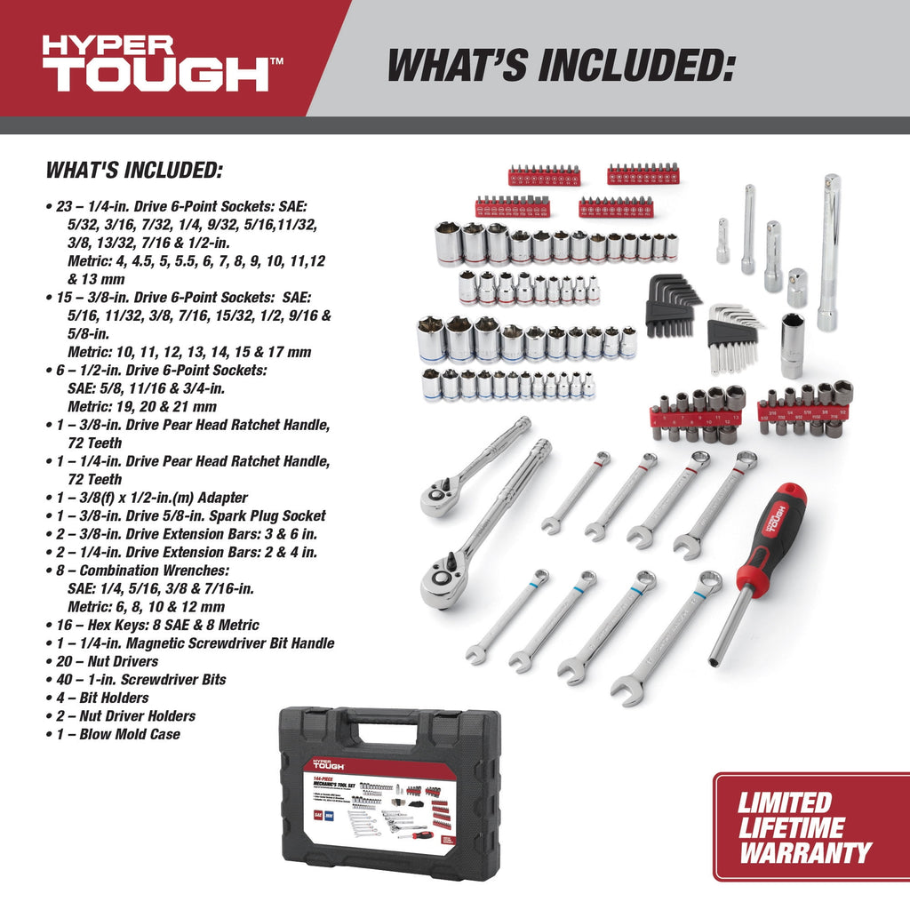 144-Piece 1/4, 3/8 and 1/2-inch Drive Mechanics Tool Set, Chrome Finish - Image 4