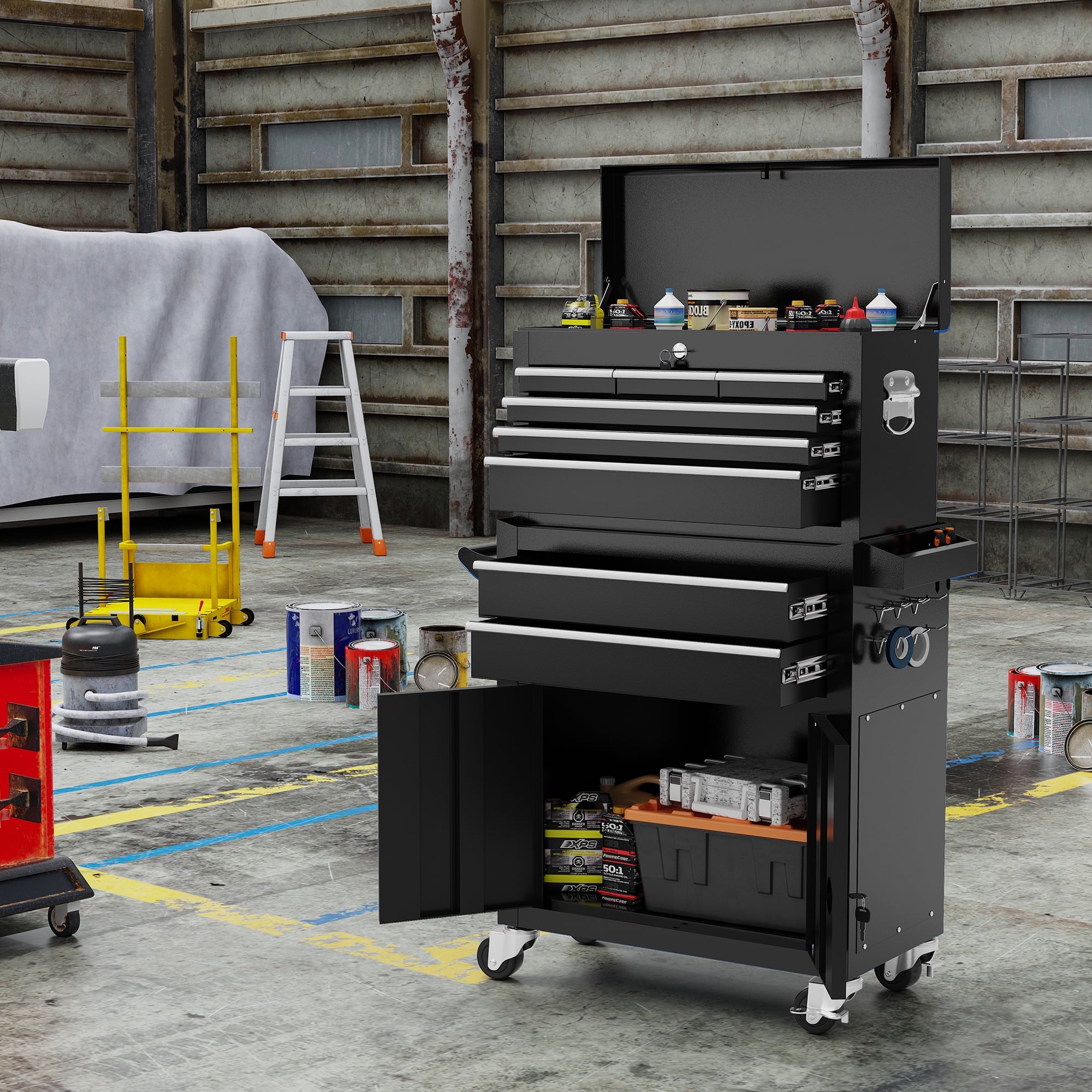 5-Drawer Rolling Tool Box, 2-IN-1 Hidden Multifunctional Tool Chest, Blue Tool Box on Wheels Storage Tool Organizer Cart,Classification Box - Image 5