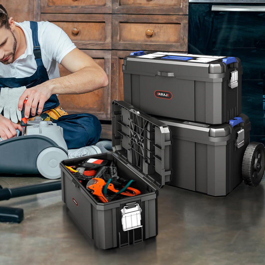 3 IN 1 Rolling Tool Box With Wheels,Stackable Modular Tool Storage Organizer & Removable Small Parts Trays for Garage Workshop Home Storage - Image 6
