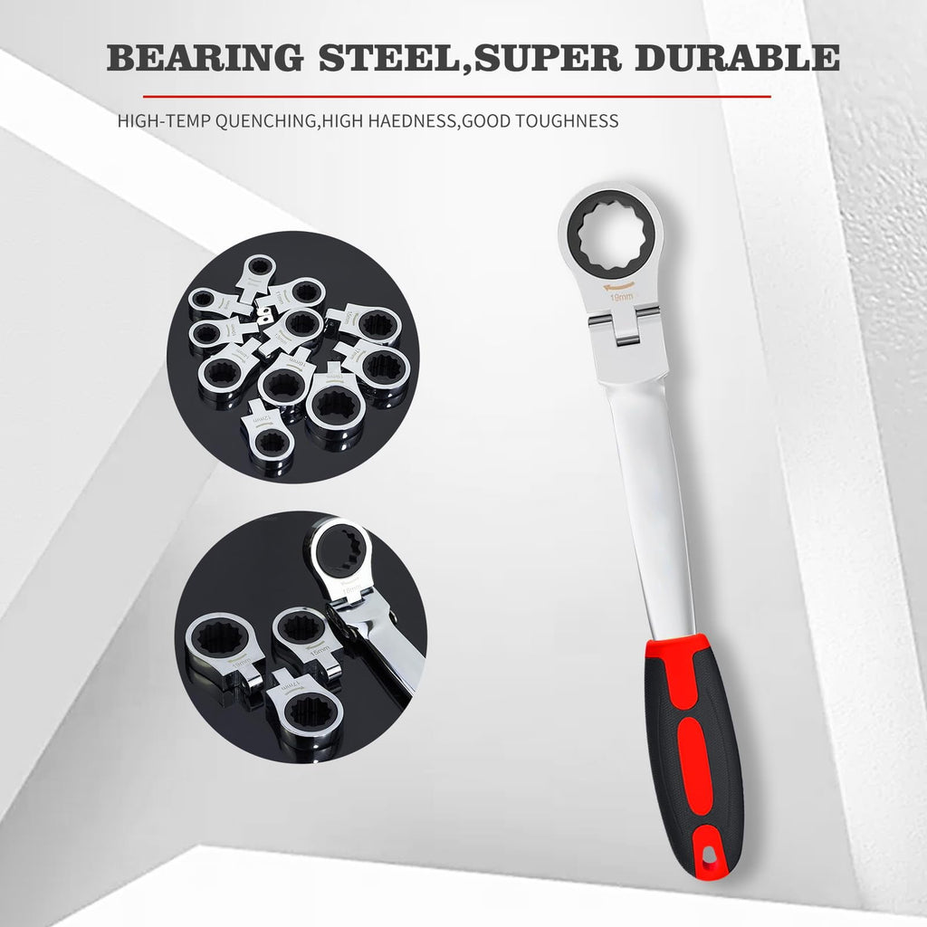 12 in 1 Exchangeable RatchetWrench Metric & SAE 8-19mm Flex Head Combination Wrench Sets for Auto, Mechanic Tools for Men Gifts - Image 5