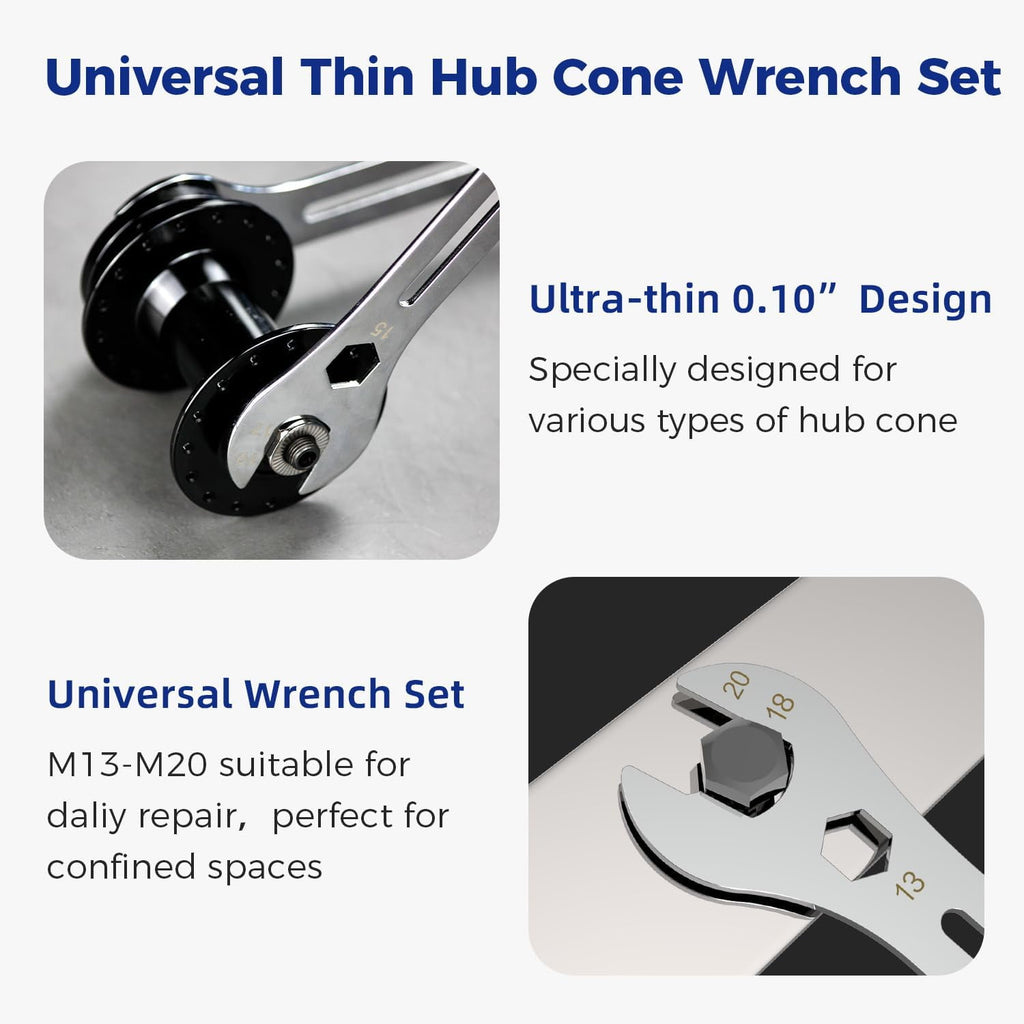 2 PCS Universal Thin Hub Cone Wrench Set, Cr-V Steel + Ni-Cr Plating Super Hard Bicycle Wheel Hub Axle Nut Install Re... - Image 6