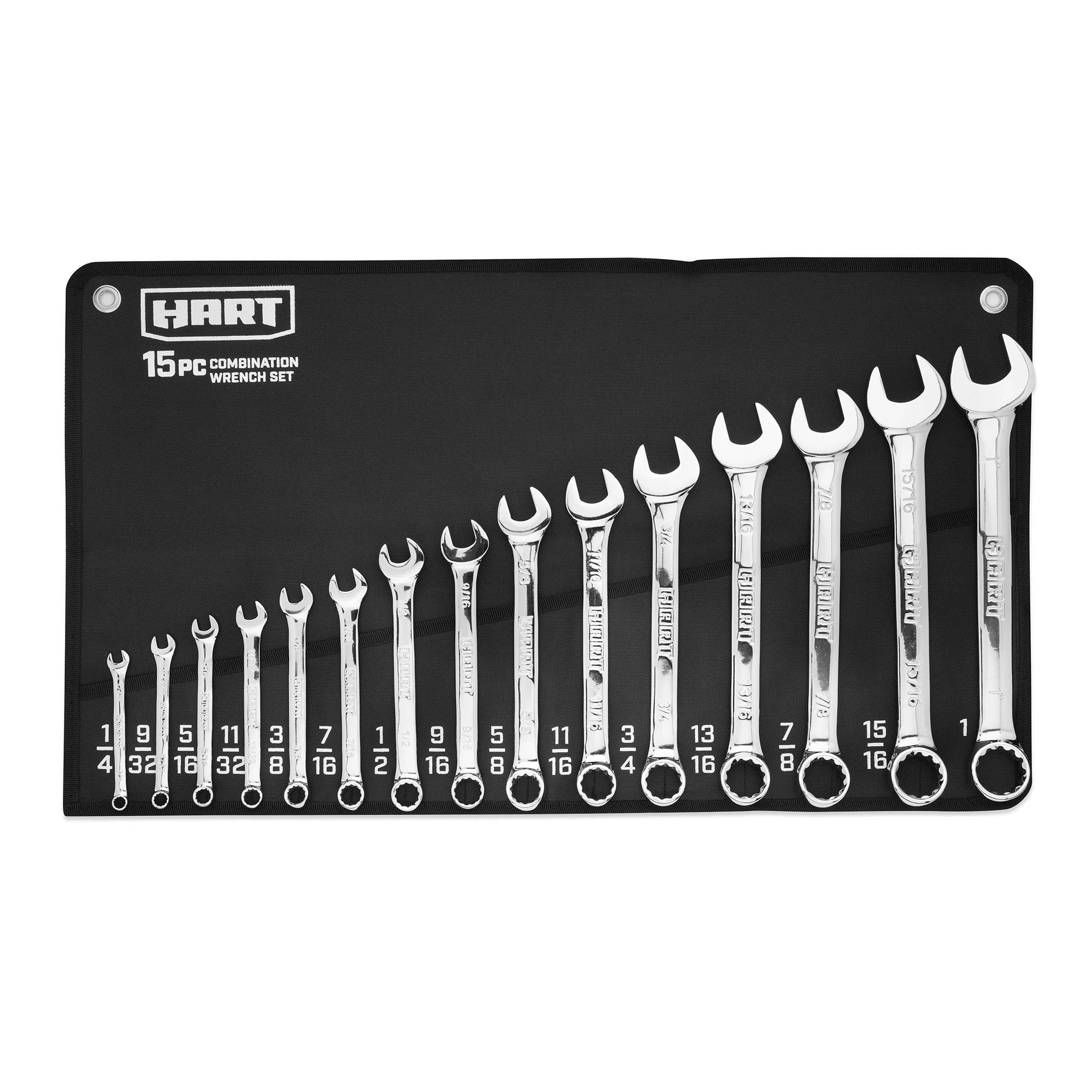 15-Piece SAE Combination Wrench Set with Tool Pouch, Chrome Finish - Image 2
