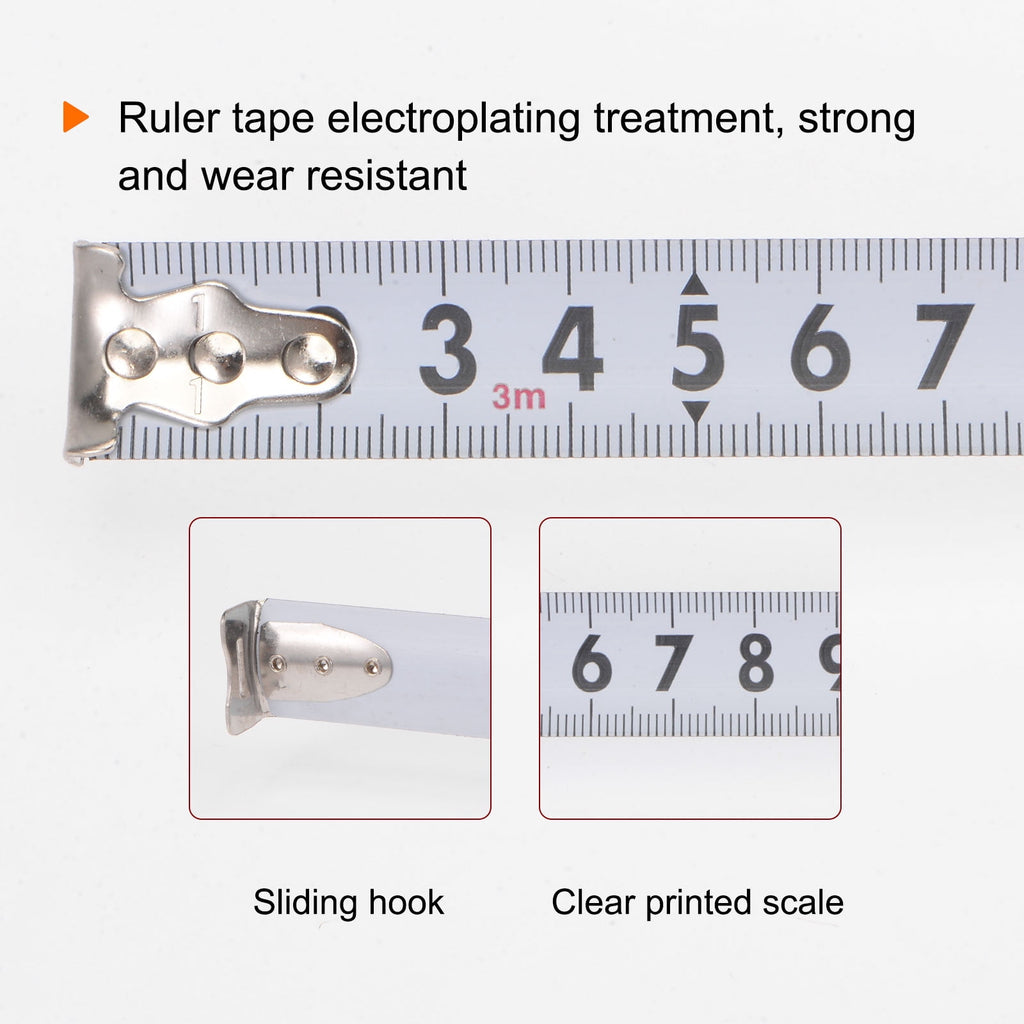 Tape Measure 3 Meters Metric Ruler Extra Thick Steel Measuring Tape 19mm Wide, Transparent Red ABS Case - Image 5