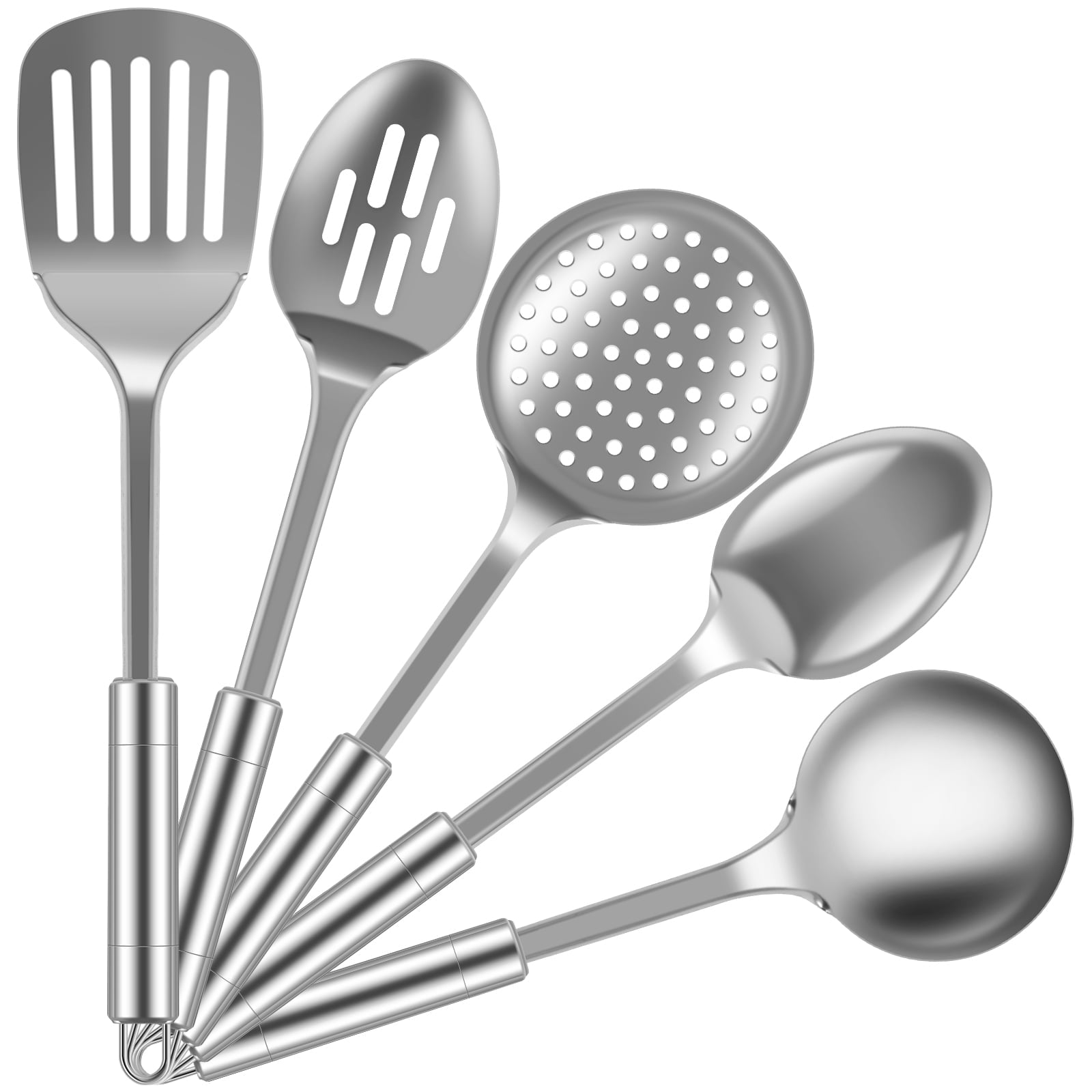 Qenwkxz 5pcs Kitchen Tools and gadgets Cooking Utensils Set Stainless Steel Spoons Spatula Set with Heavy-Duty Washable Utensils with Handle Hole Kitchen Gadgets Tools Set for Wome