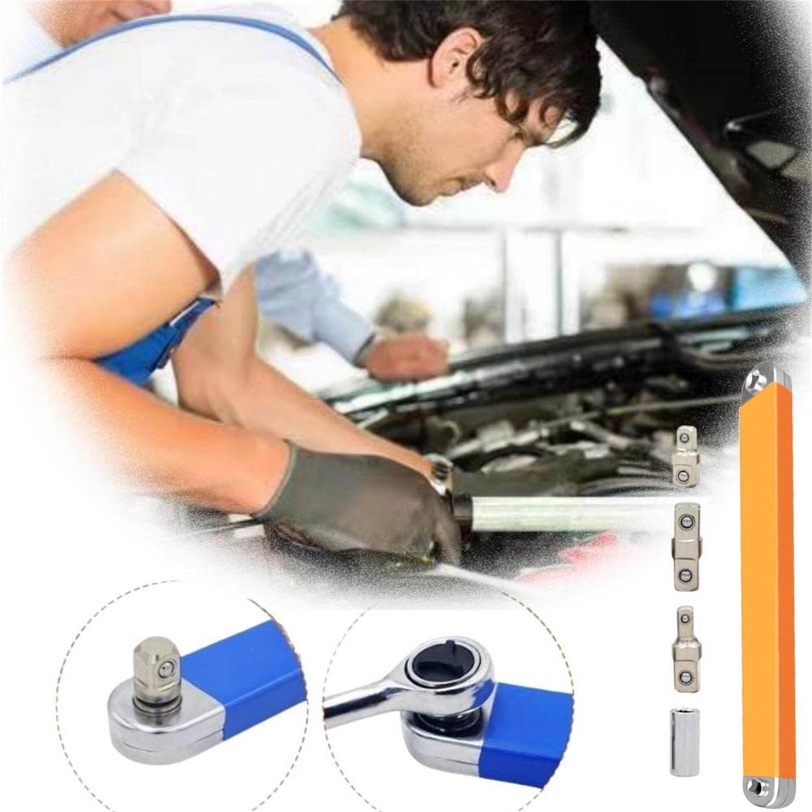 Offset Extension Wrench, Tight Reach Extension Wrench Set, with 1/2", 1/4" and 3/8" Square Drive Adapters, Universal ... - Image 2
