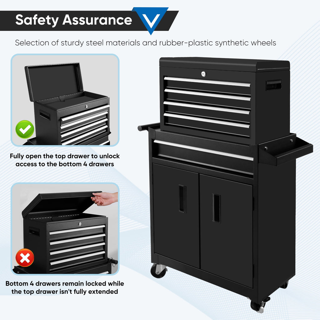 26-Inch Chest & Storage Cabinet, 5 Drawers Rolling Chest with Detachable Top Box for Garage Warehouse Workshop, Rolli... - Image 6