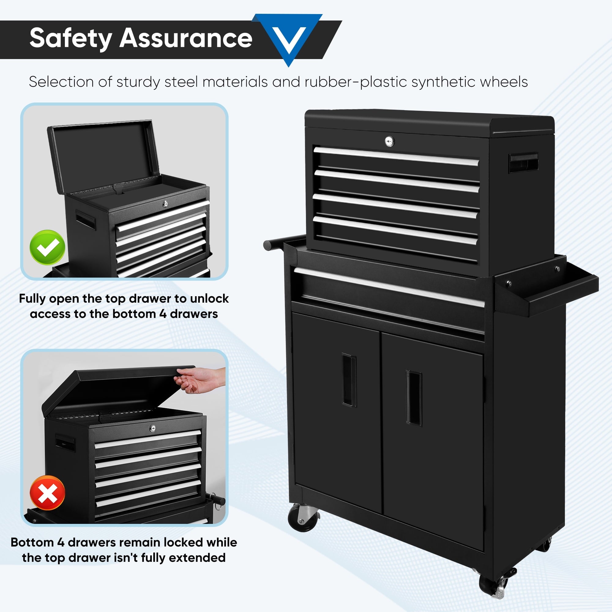 26-Inch Chest & Storage Cabinet, 5 Drawers Rolling Chest with Detachable Top Box for Garage Warehouse Workshop, Rolli... - Image 6