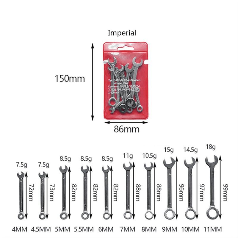 10-Piece Mini Wrench Set Manual Dual-Purpose Tool Maintenance Tools - Image 2