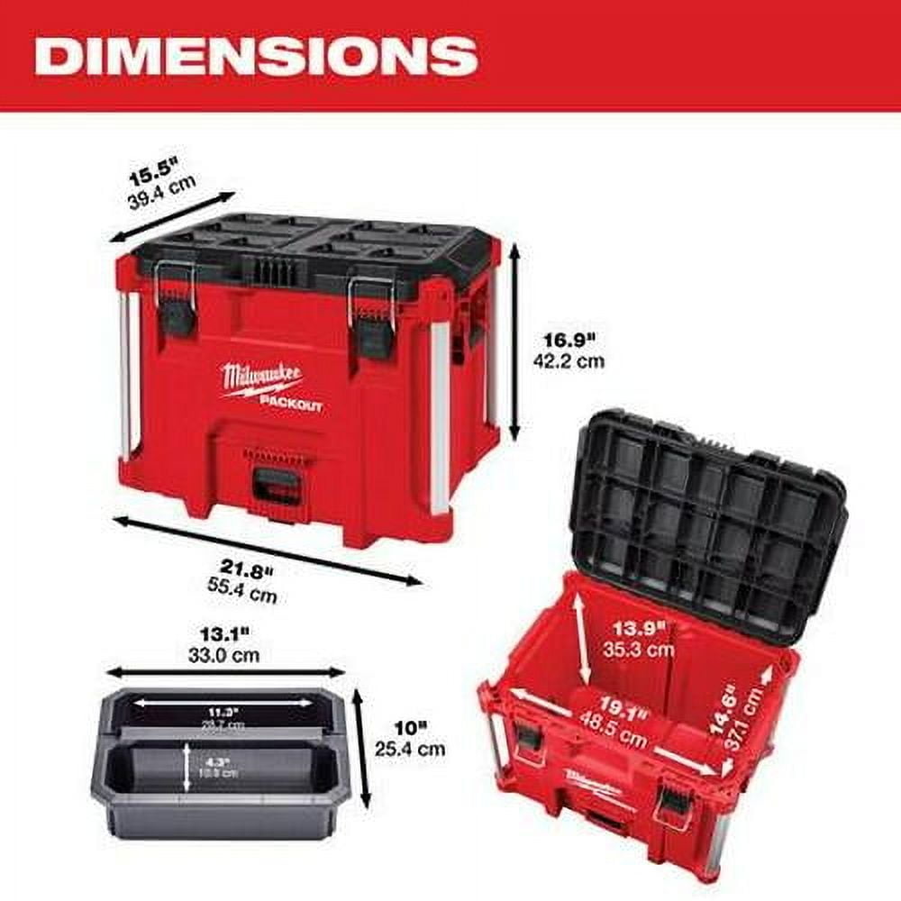 Tool PACKOUT XL Tool Box, Impact-Resistant, Polymer, Black/Red, 22 in W x 16 in D x 19 in H - Image 3