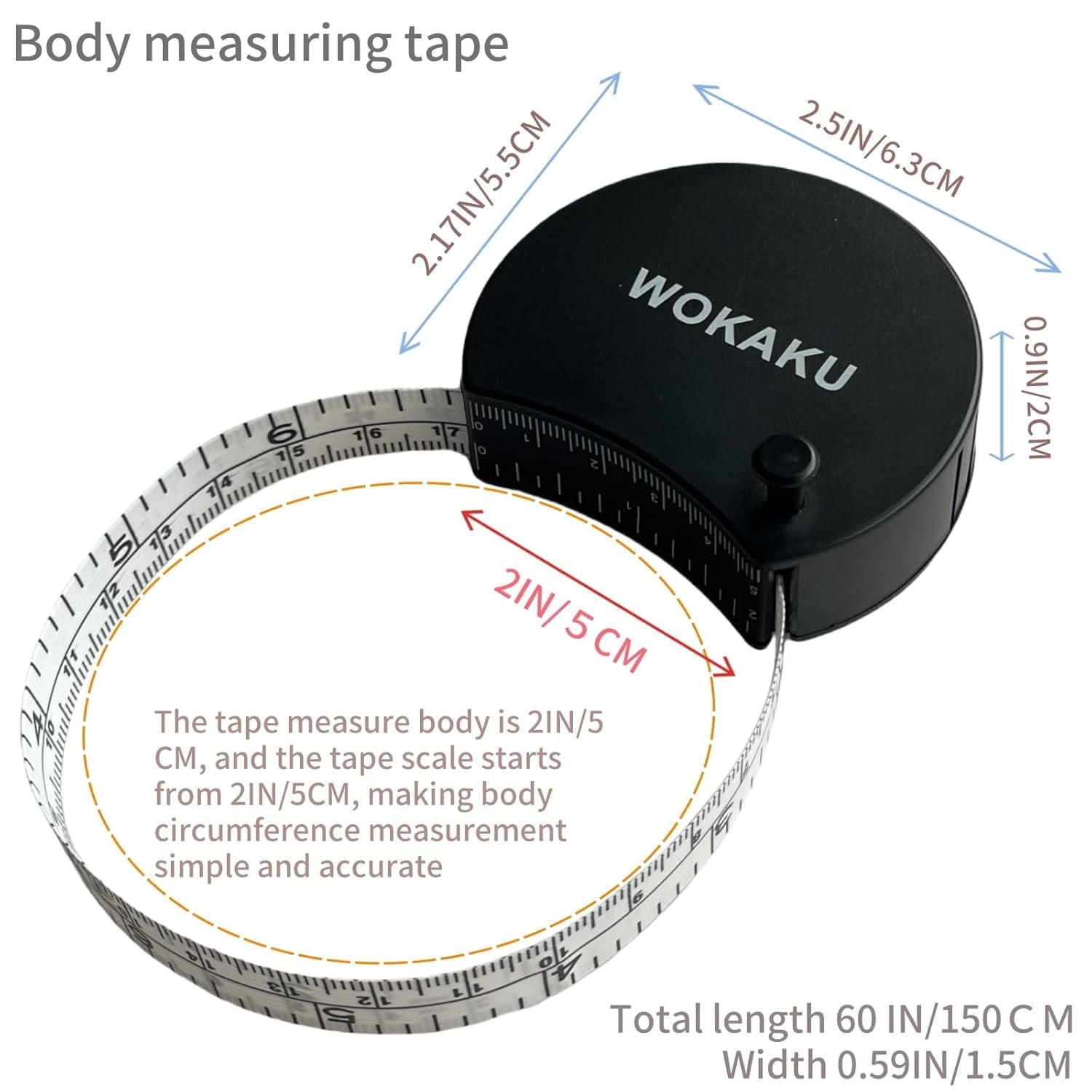 60In/150cm Dual-Scale with Locking Pin Retractable Window Reading Soft Measure for Tailoring Fitness Weight Loss Circ... - Image 2