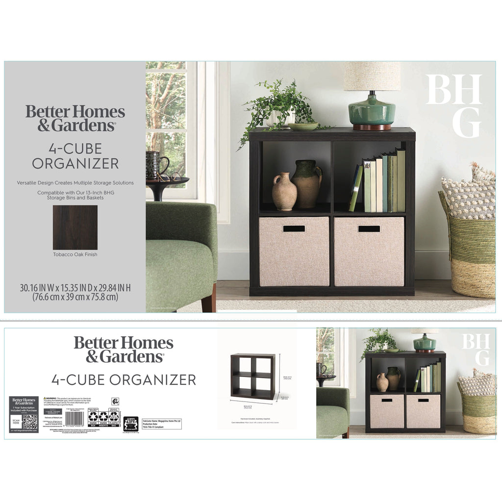 Better Homes &amp; Gardens 4 Cube Storage Organizer, White Texture