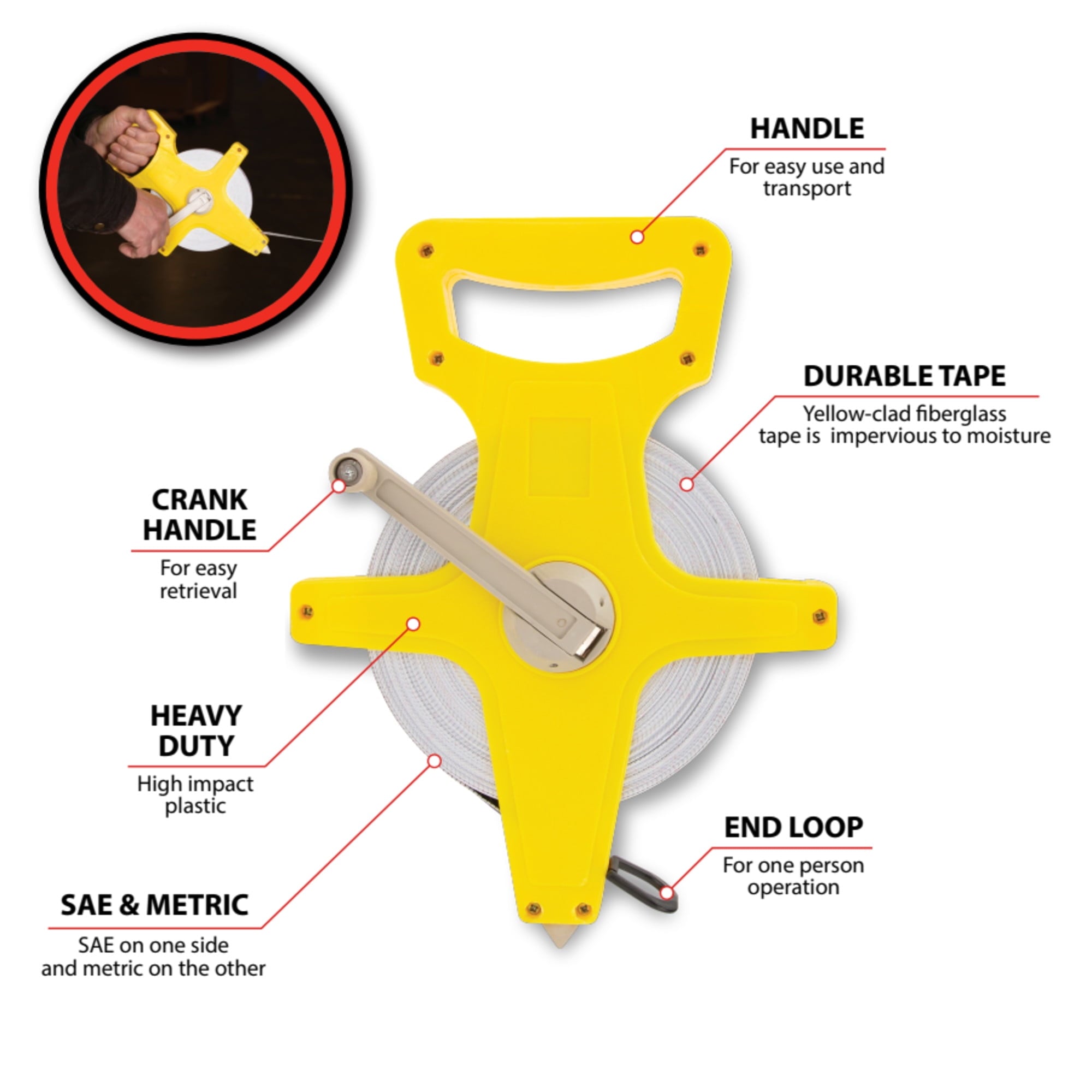 1942 150-Feet Open Reel Tape Measure, Yellow - Image 2