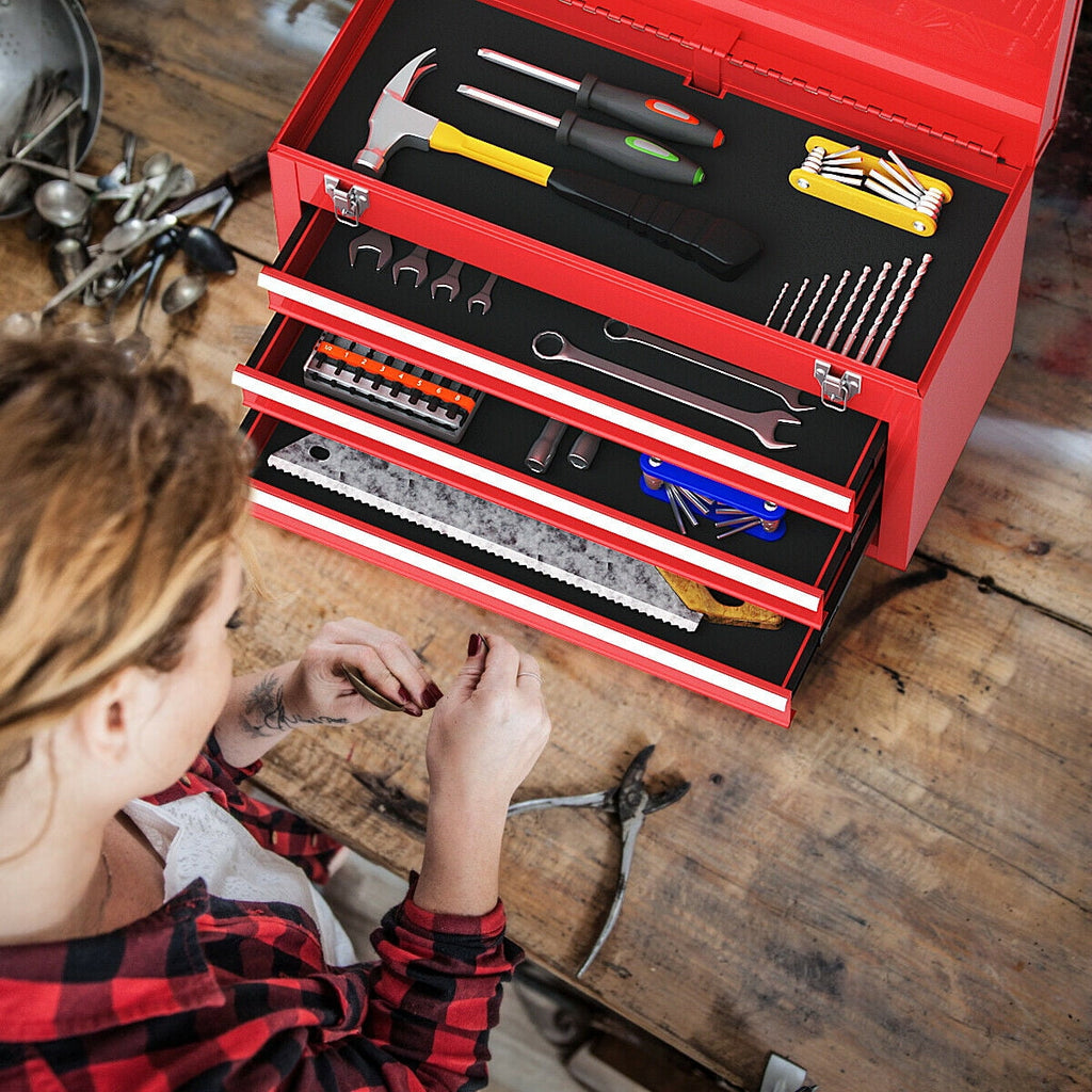Portable Tool Chest Box Storage Cabinet Garage Mechanic Organizer 3 Drawers Red - Image 5