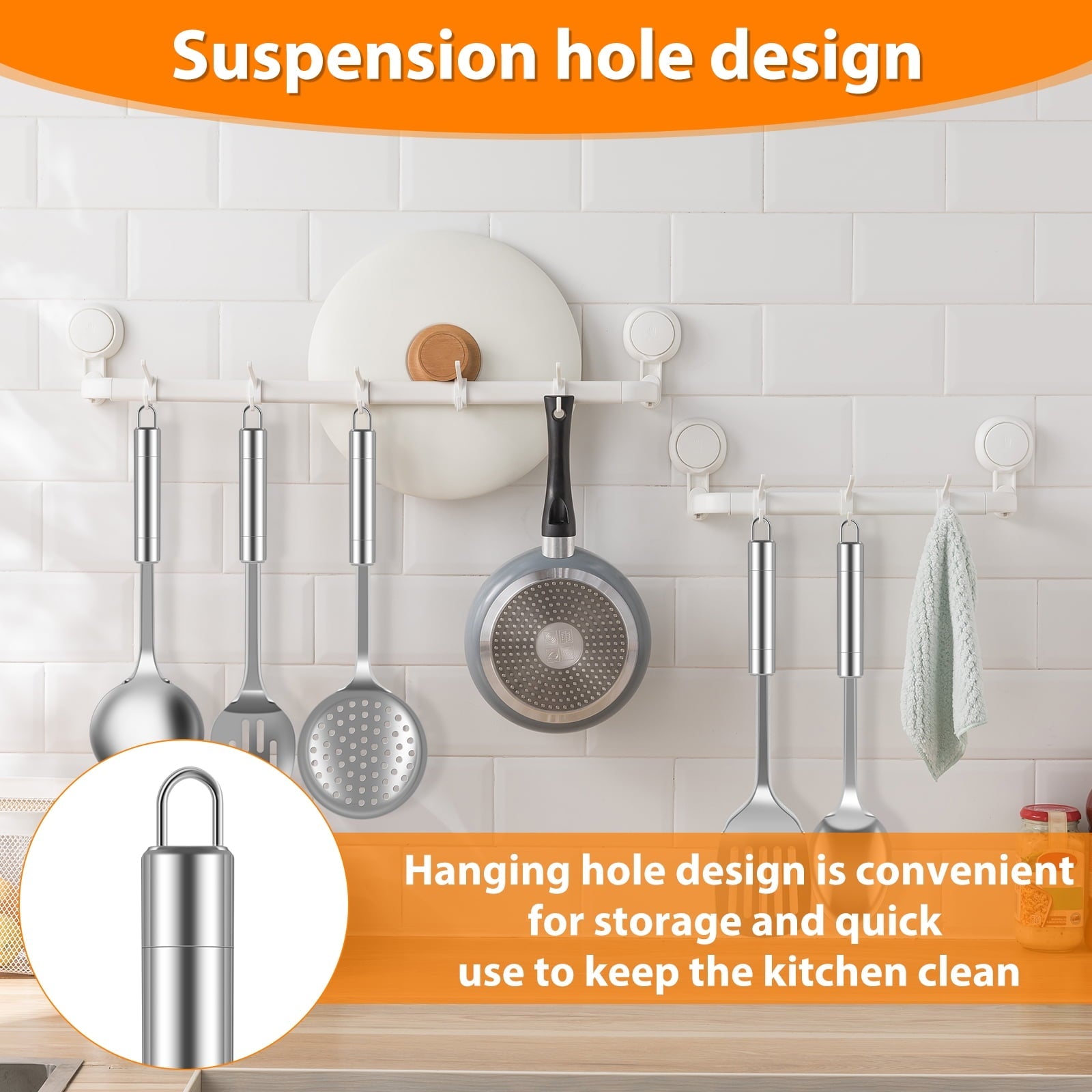 Qenwkxz 5pcs Kitchen Tools and gadgets Cooking Utensils Set Stainless Steel Spoons Spatula Set with Heavy-Duty Washable Utensils with Handle Hole Kitchen Gadgets Tools Set for Wome