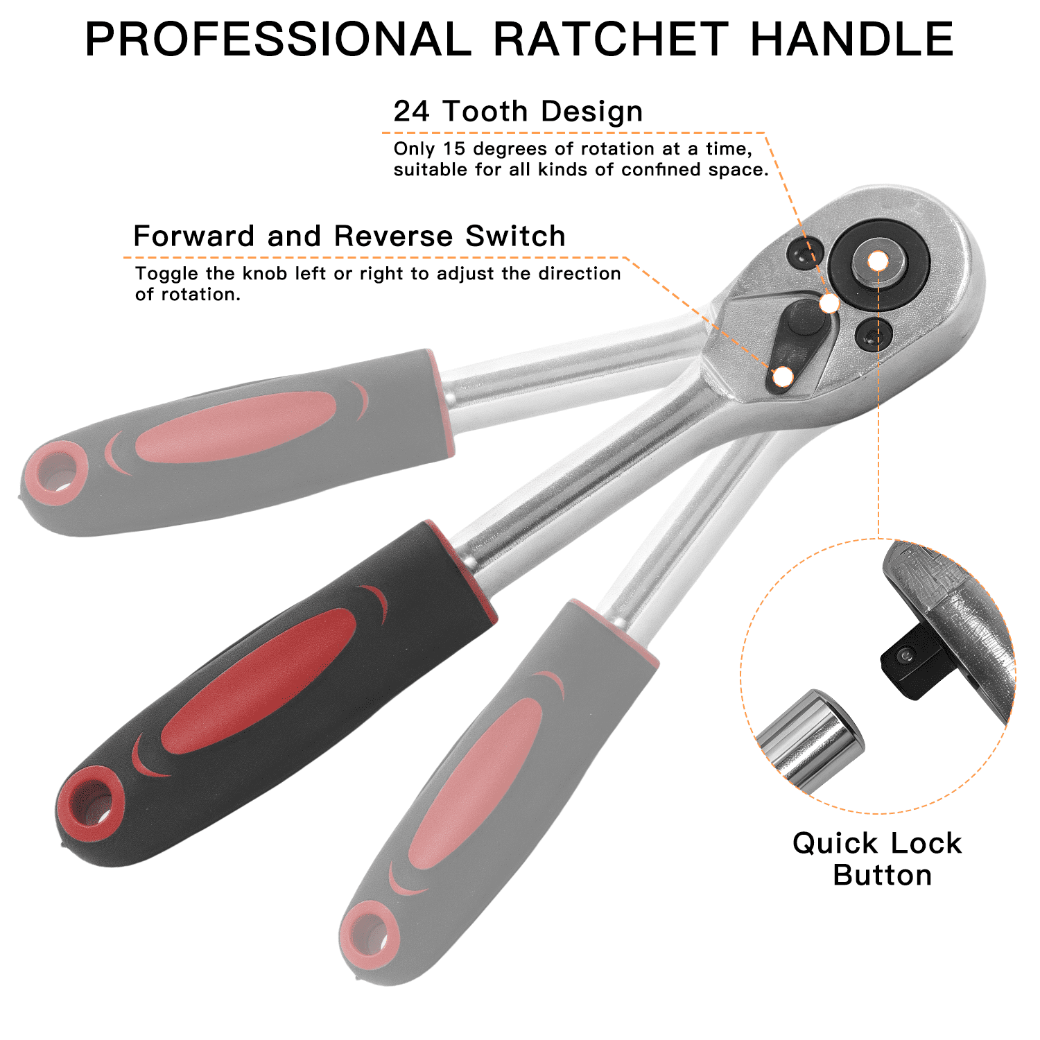 Socket Ratchet Wrench Set, 46 Pieces Screwdriver Kit with Metric Bit Sockets and Extension Bar, 1/4 inch Drive Socket... - Image 5