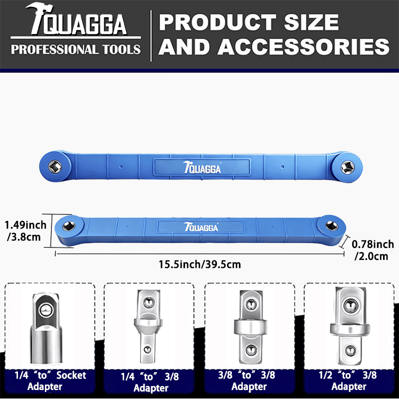 Extension Wrench Set for Tight Spaces, Universal Reach Extension Tool with 1/2", 3/8" & 1/4" Square Drive Adapters, Z... - Image 2