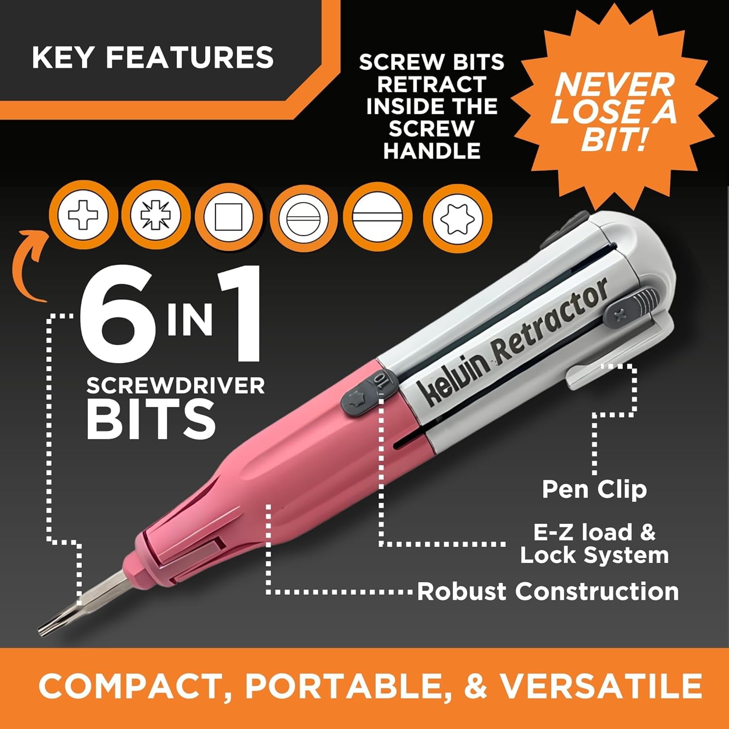 Kelvin Retractor Mini Precision Screwdriver Set, 6 in 1 Upgraded Retract-A-Bit Screwdriver, Multi Screwdriver Tool All in One for Glasses, E - Image 6