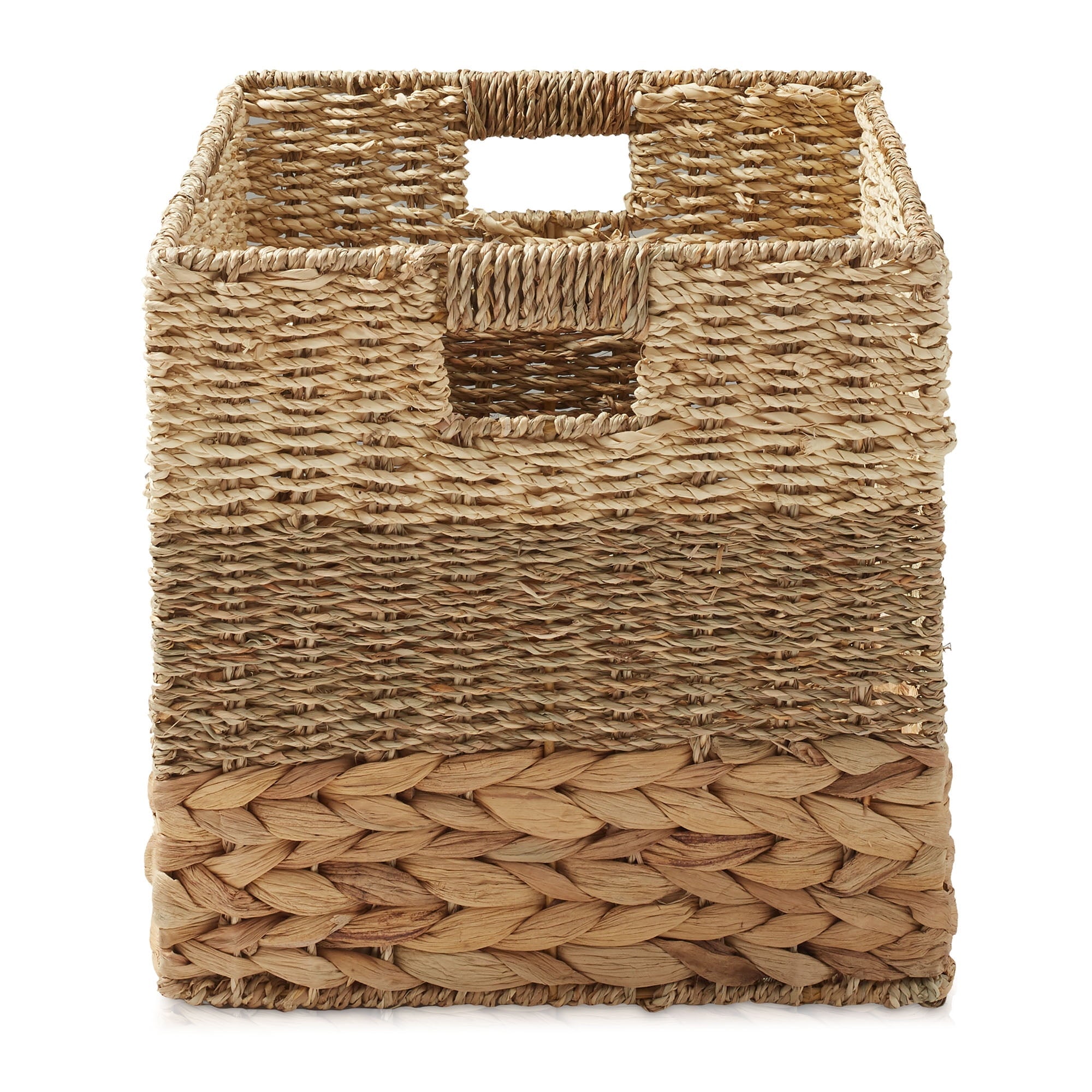 10.5" x 10.5" Water Hyacinth Storage Baskets, Natural - Set of 2 Collapsible Cube Organizers, Woven Bins for Bathroom, Bedroom, Laundry, Pantry, Shelves