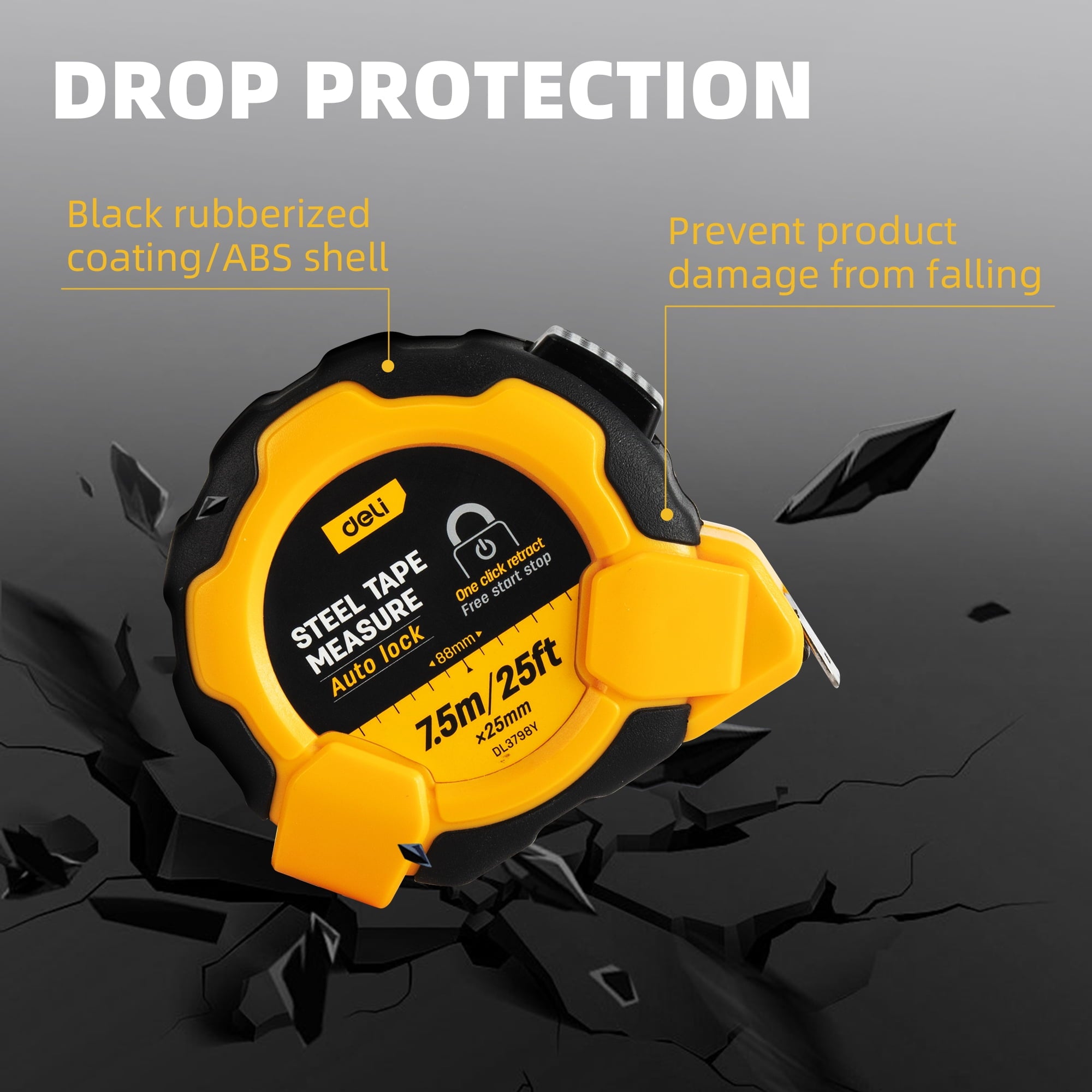 Auto-Lock Steel Tape Measure,Heavy-duty Rubberized Retractable Measuring Tape with Self-Locking, Easy Read Tape Measu... - Image 2