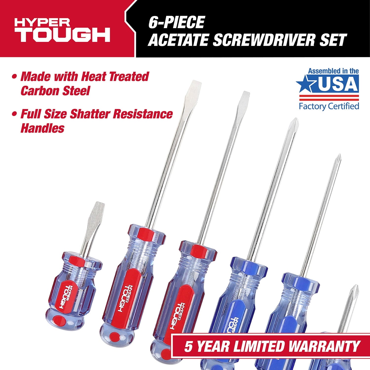 6-Piece Phillip and Slotted Screwdriver Set with Acetate Handle - Image 3