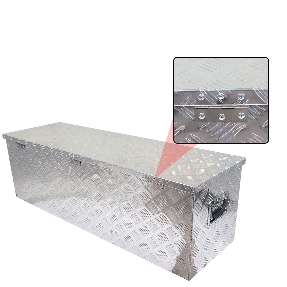 49 Aluminum Diamond Plate Tool Box 5 Bar Tread Chest Box Truck Storage Flat Bed Pickup ATV RV Trailer Organizer w/Key... - Image 3