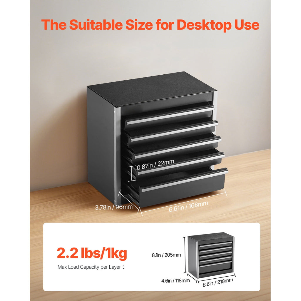 KFFKFF Portable Metal Tool Box, 8.6-inch, Compact Metal Tool Chest with 5 Drawers, Durable Steel Construction with EVA Liners and Non-Slip F - Image 2