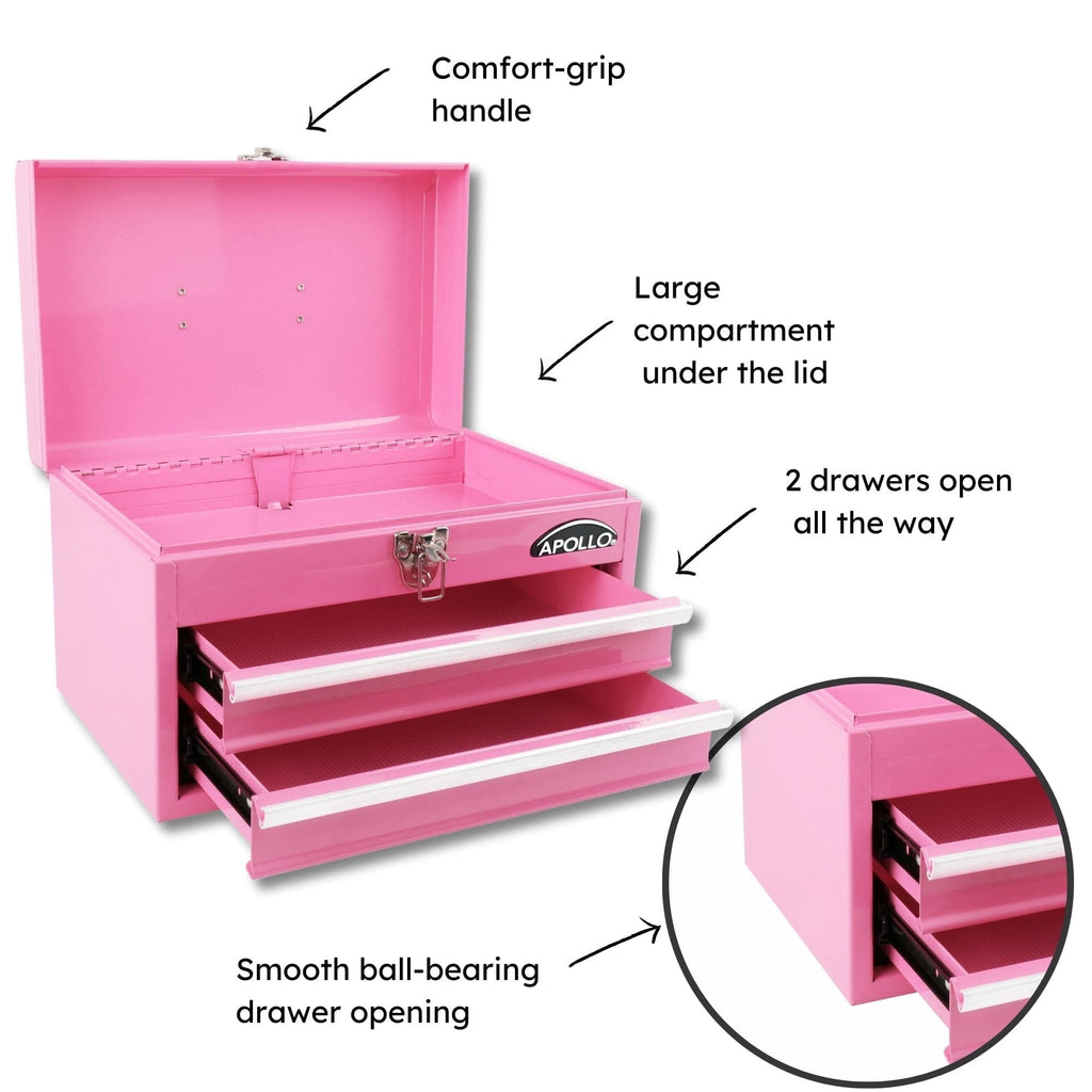 Apollo Tools 2-Drawer Pink Steel Chest -- DT5010P - Image 6