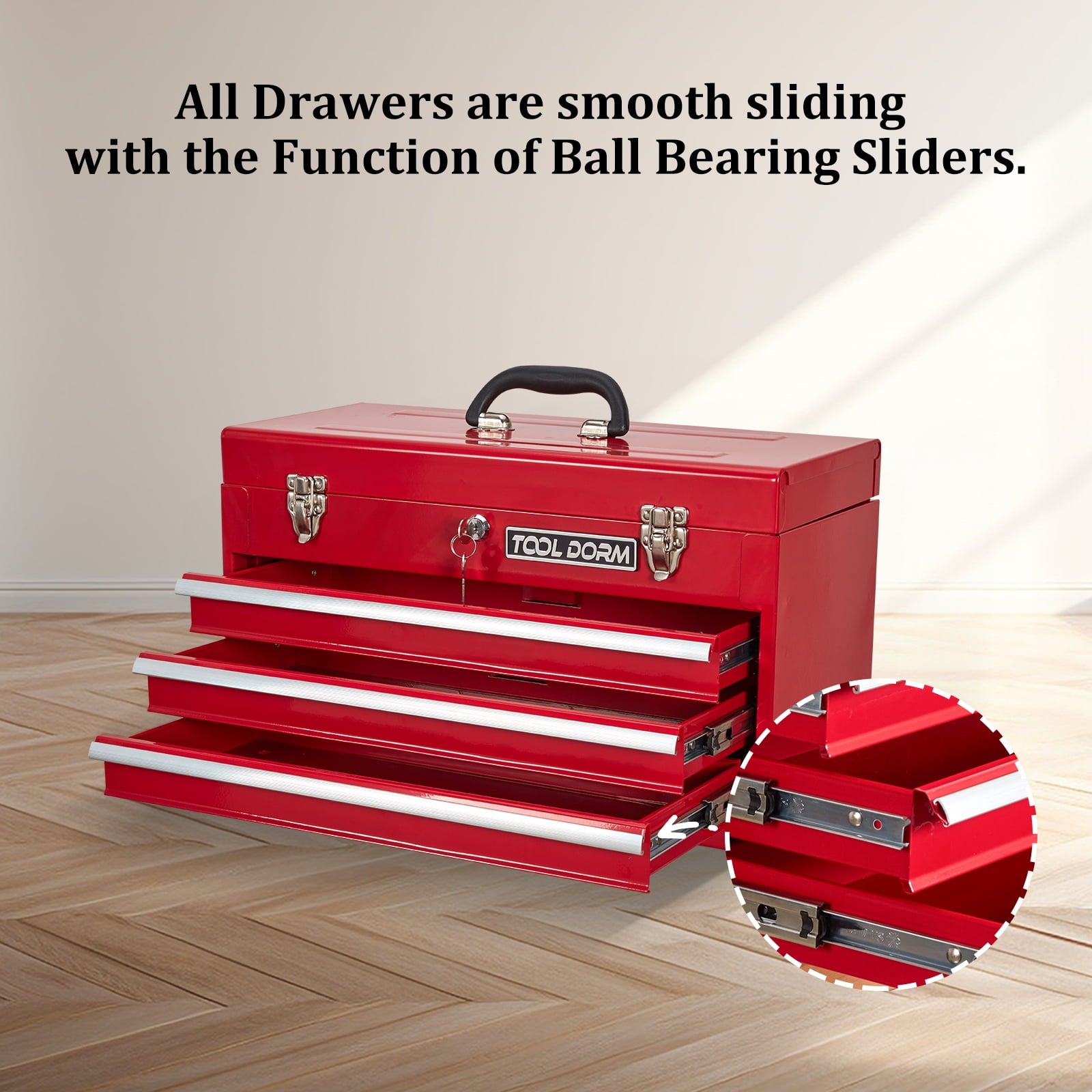 20.3“ Metal Tool Box with Drawer Portable Steel Metal Tool Box with Protective Liner and Metal Latch Closure and Lock... - Image 3