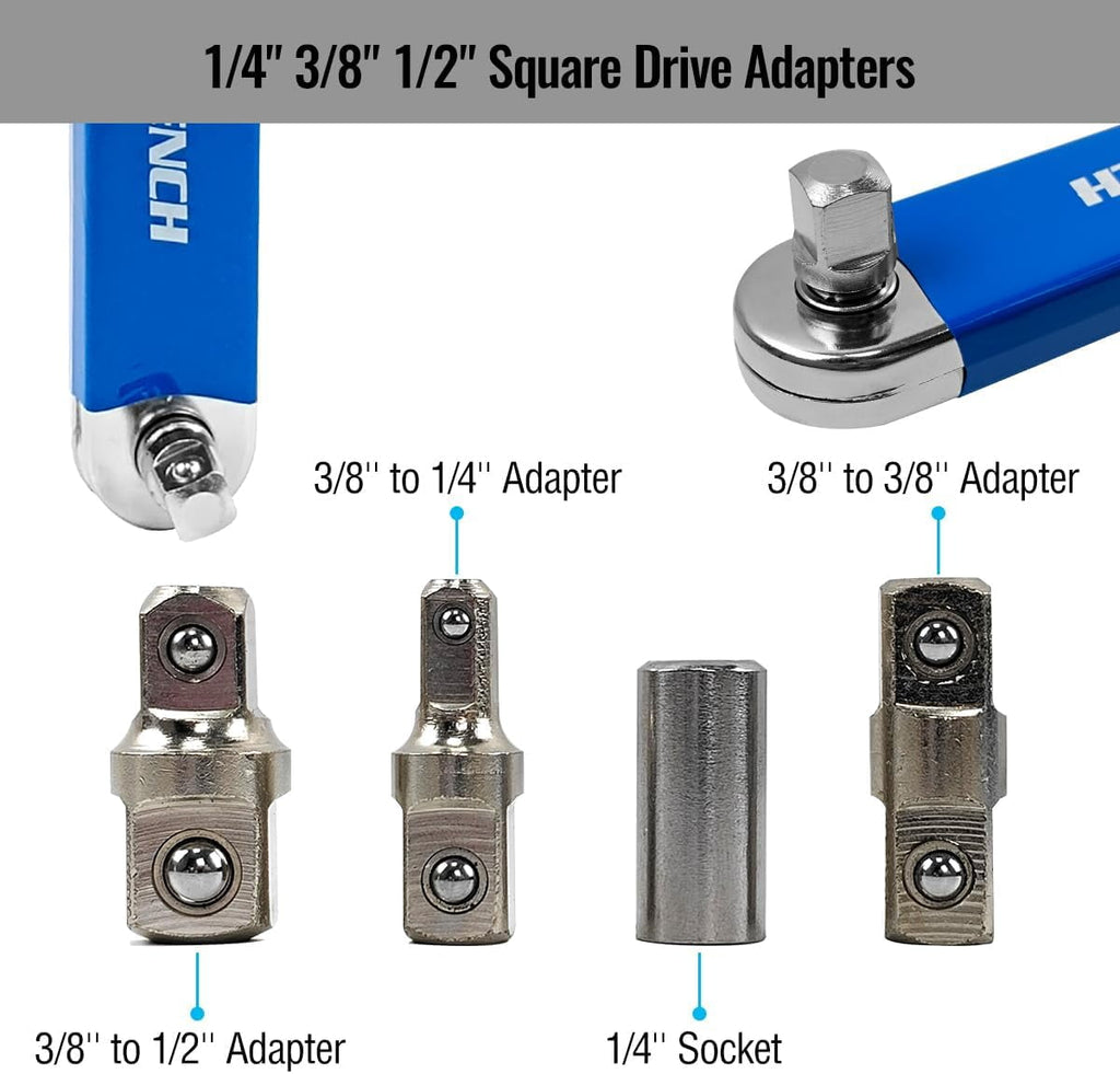 UP Impact Ready Offset Extension Wrench Set with three Square Drive Adapters, Universal Wrench for Small Place-  Blue - Image 2